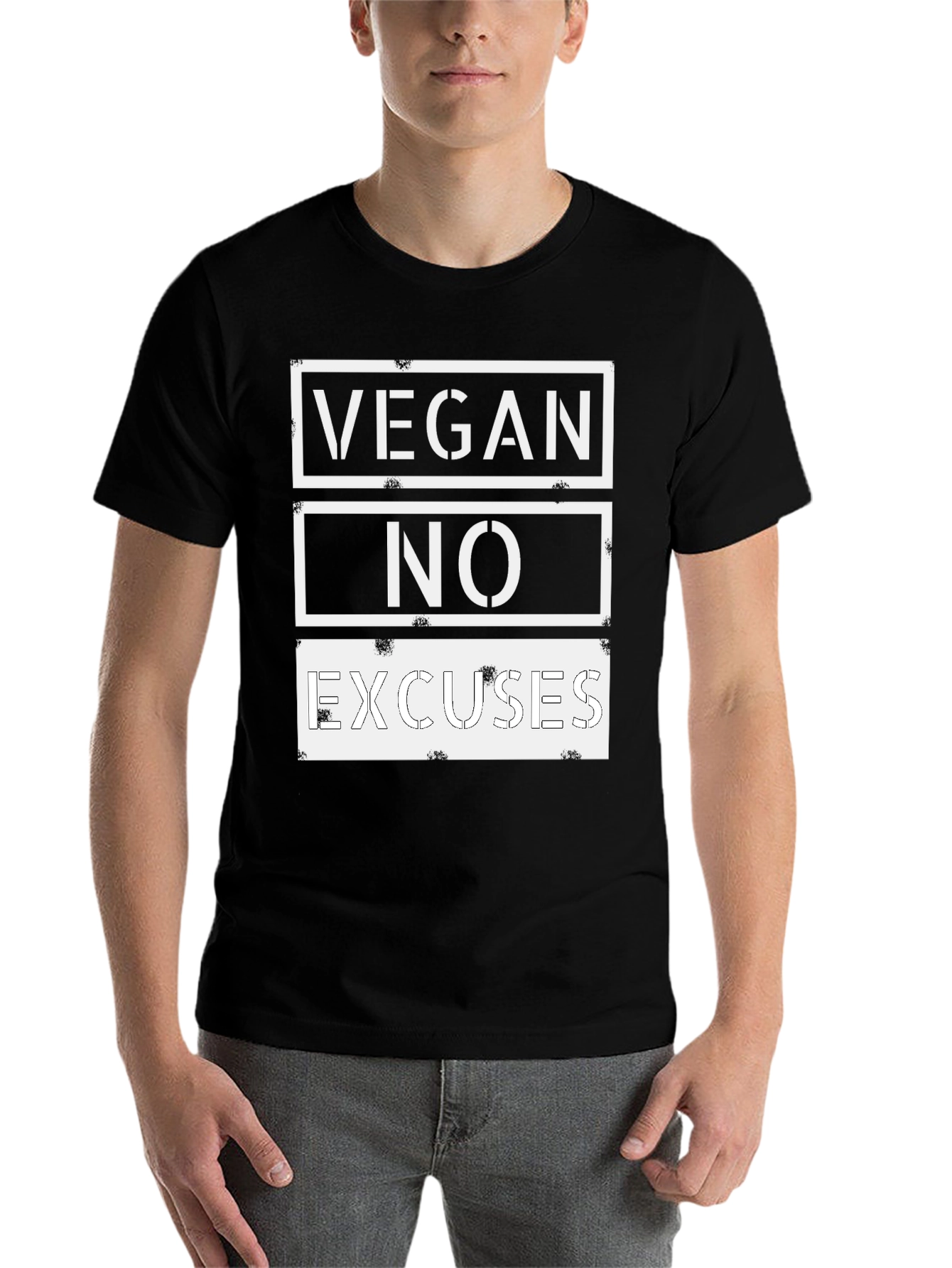 Black Vegan No Excuses Graphic Tee - Black Casual T-Shirt view 7