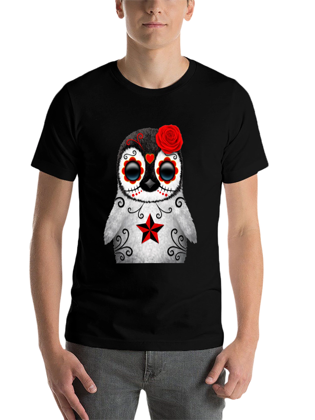 Black Sugar Skull Penguin T-Shirt - Day of the Dead view 7