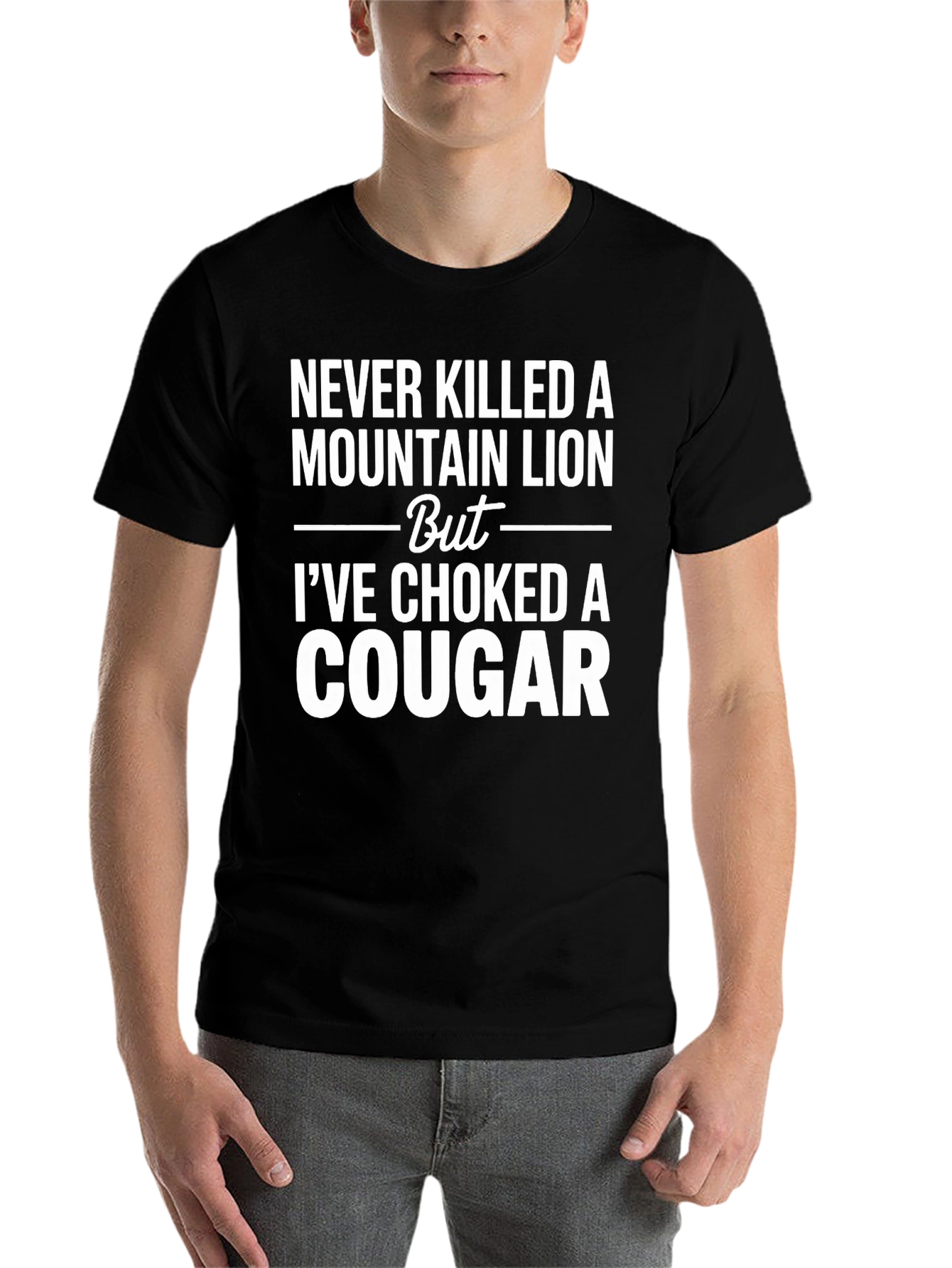Black Funny Mountain Lion Cougar Choked T-Shirt view 7