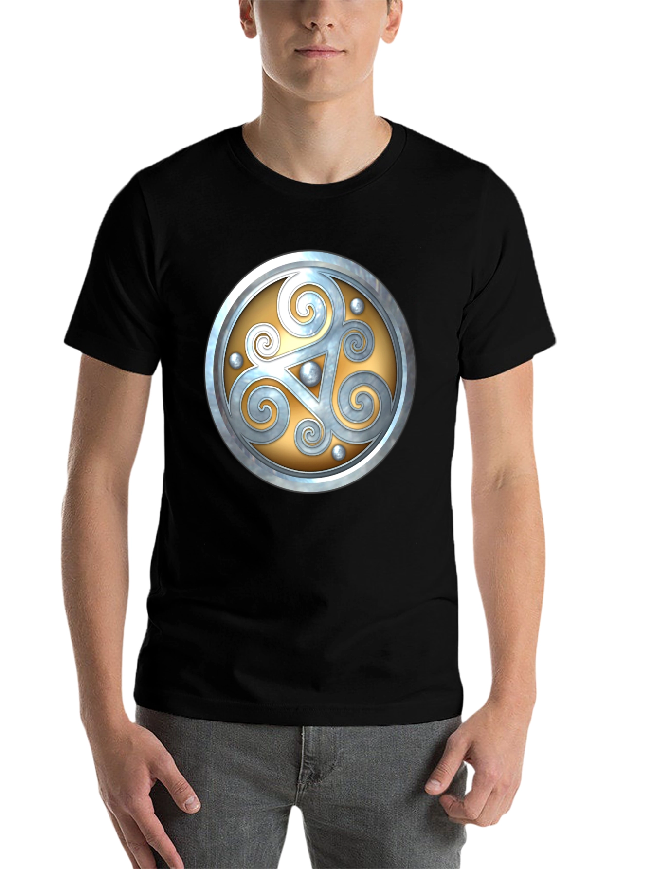 Black Celtic Shield Graphic Tee - Stylish Black Cotton T-Shirt view 7