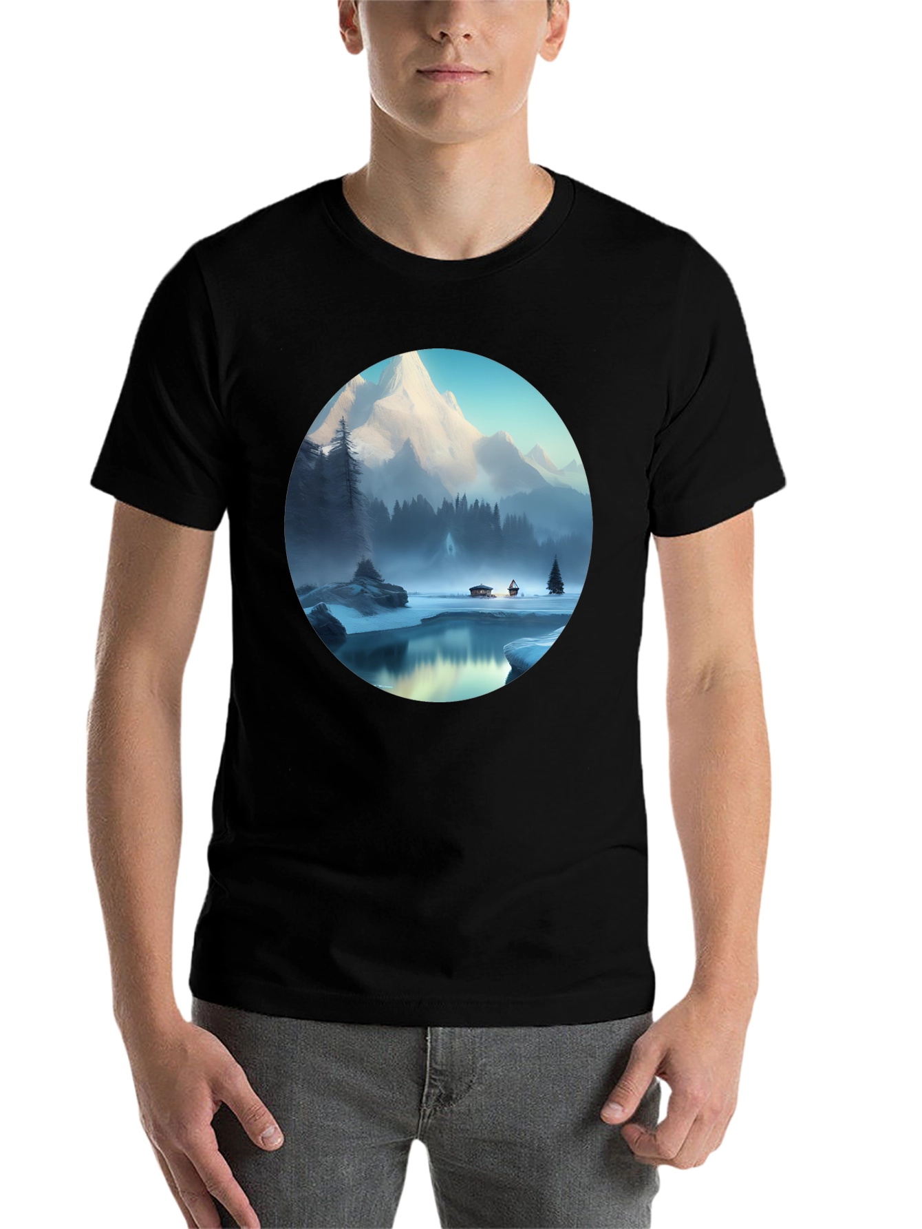 Black Mountain Lake Graphic Tee - Black Cotton Blend T-Shirt view 7