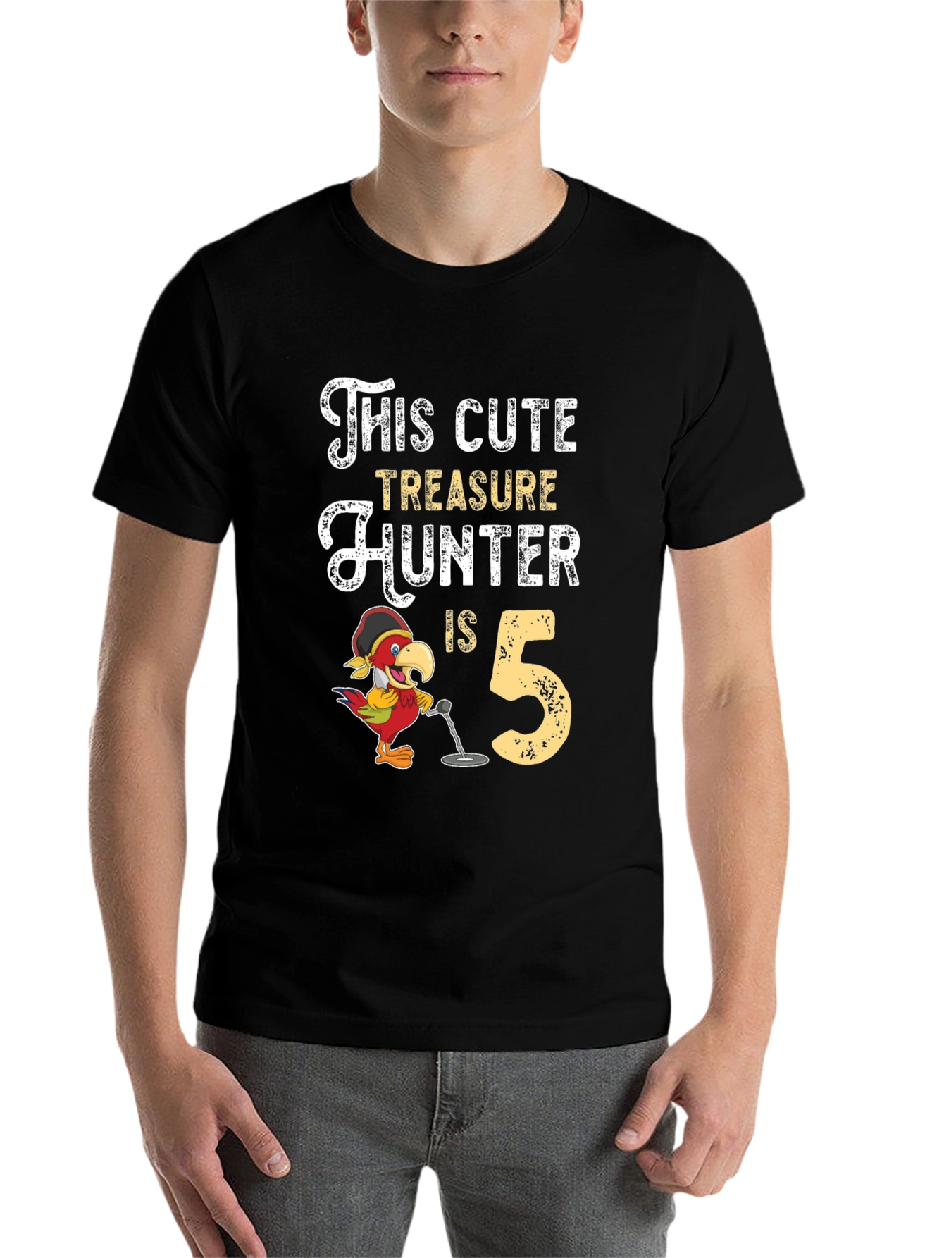 Black Cute Treasure Hunter 5th Birthday Black T-Shirt view 7