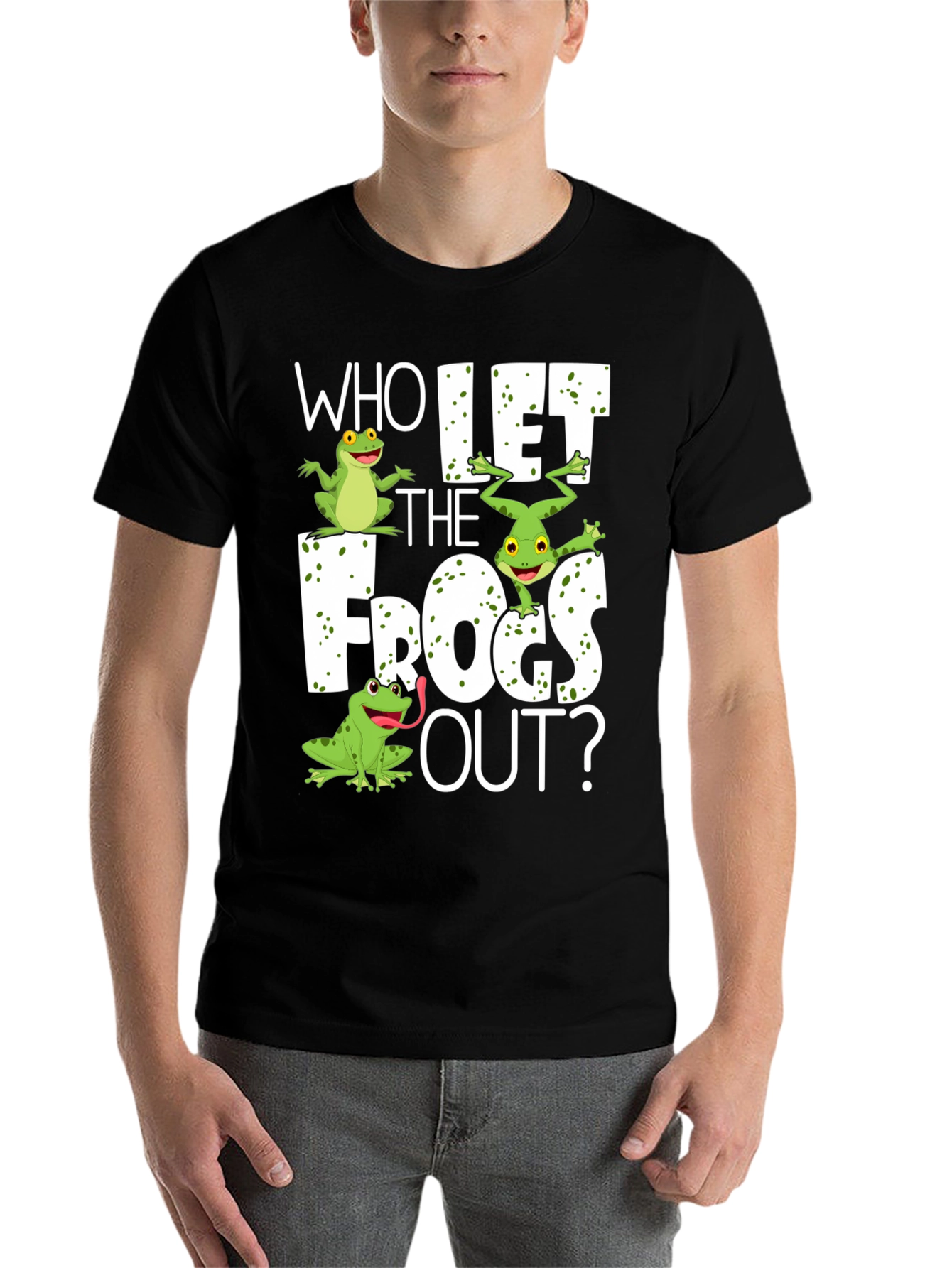 Black Who Let the Frogs Out? T-Shirt view 7