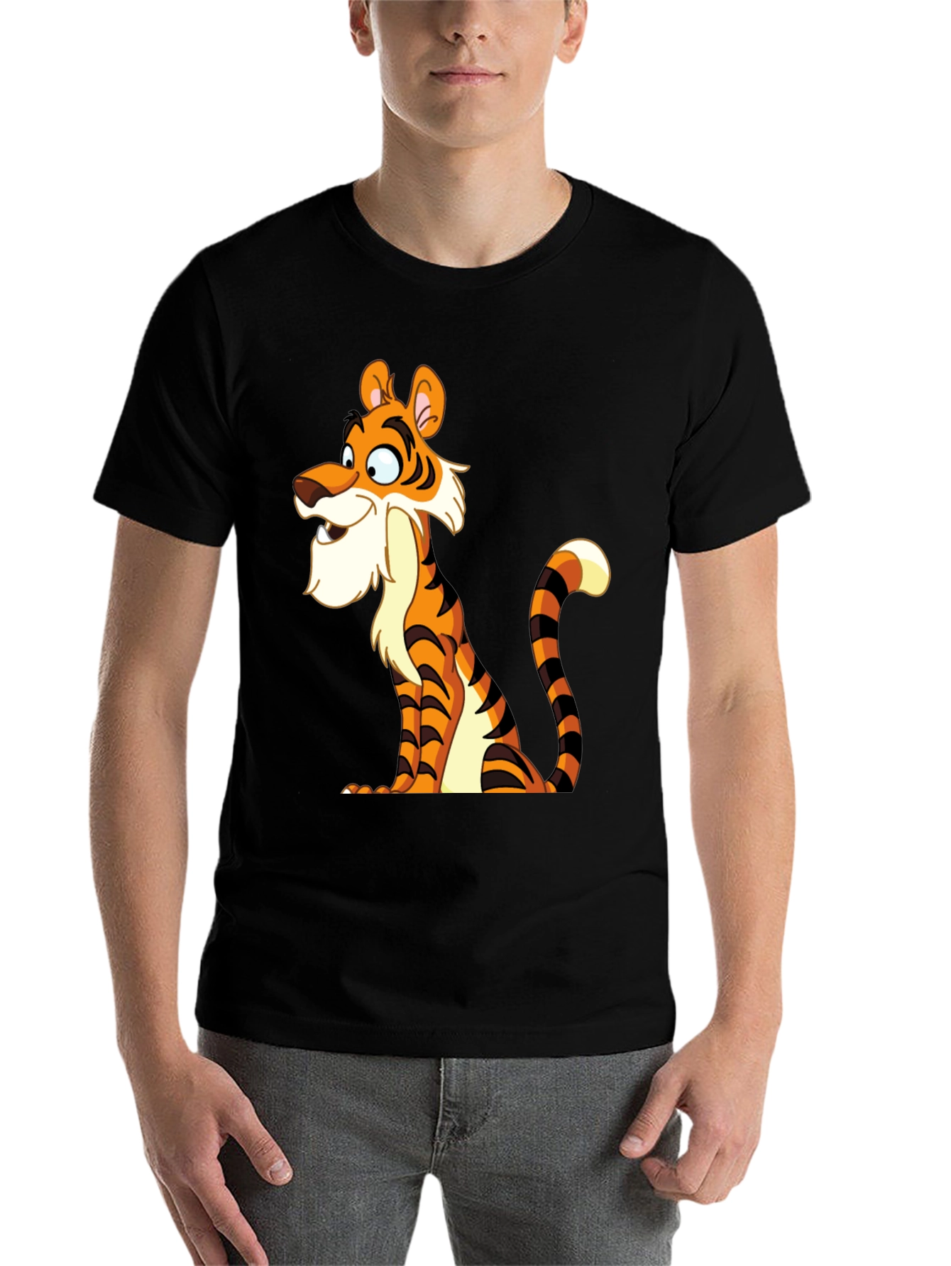 Black Cartoon Tiger Graphic Tee - Men's Black T-Shirt view 7