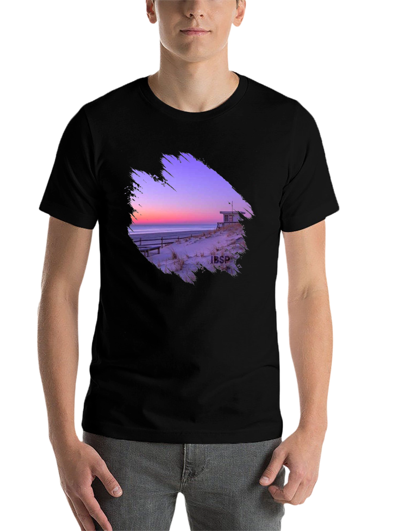 Black Sunset Beach Graphic Tee - Men's Black T-Shirt view 7