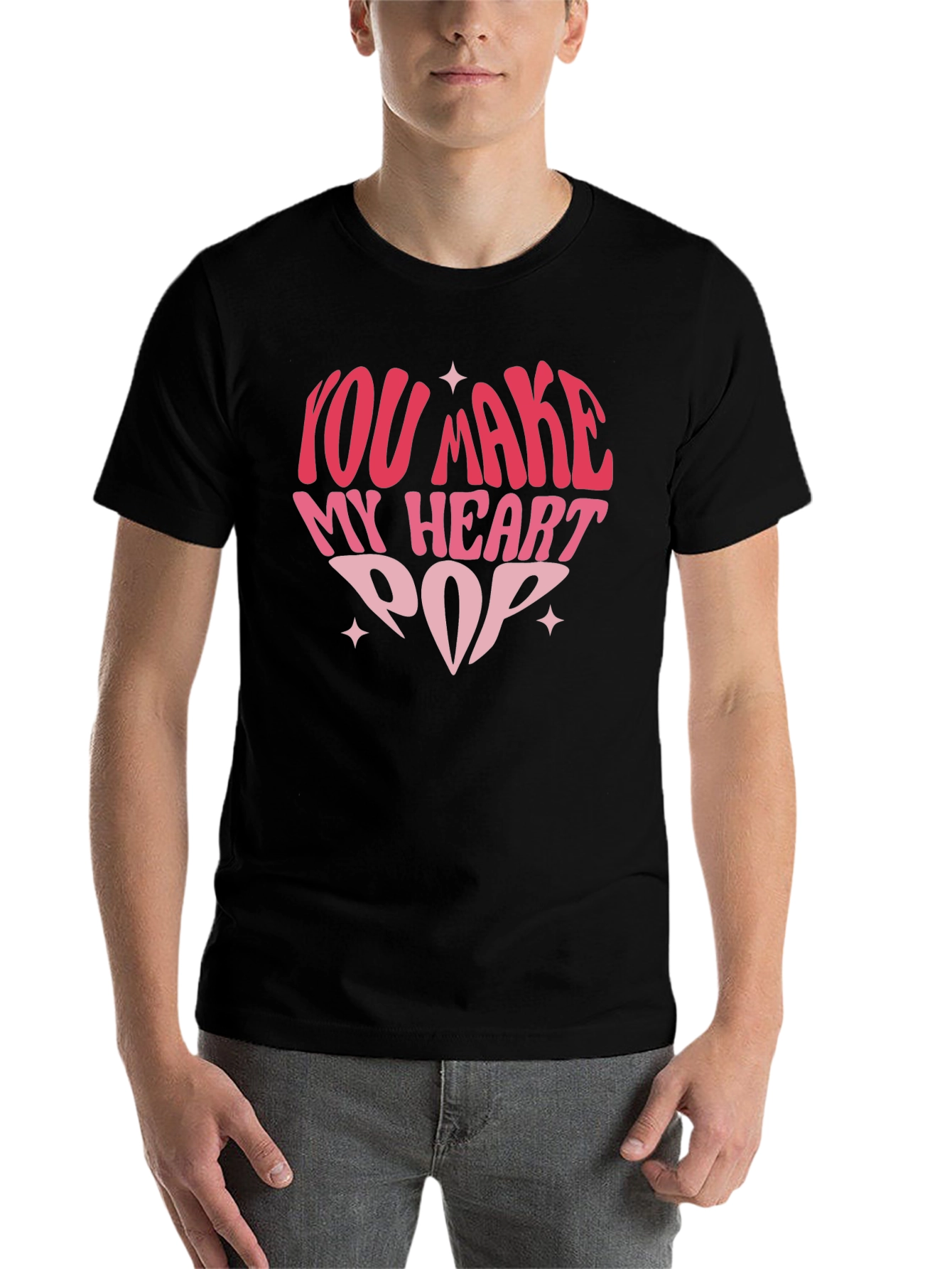 Black You Make My Heart Pop Graphic Tee - Black Unisex T-Shirt view 7