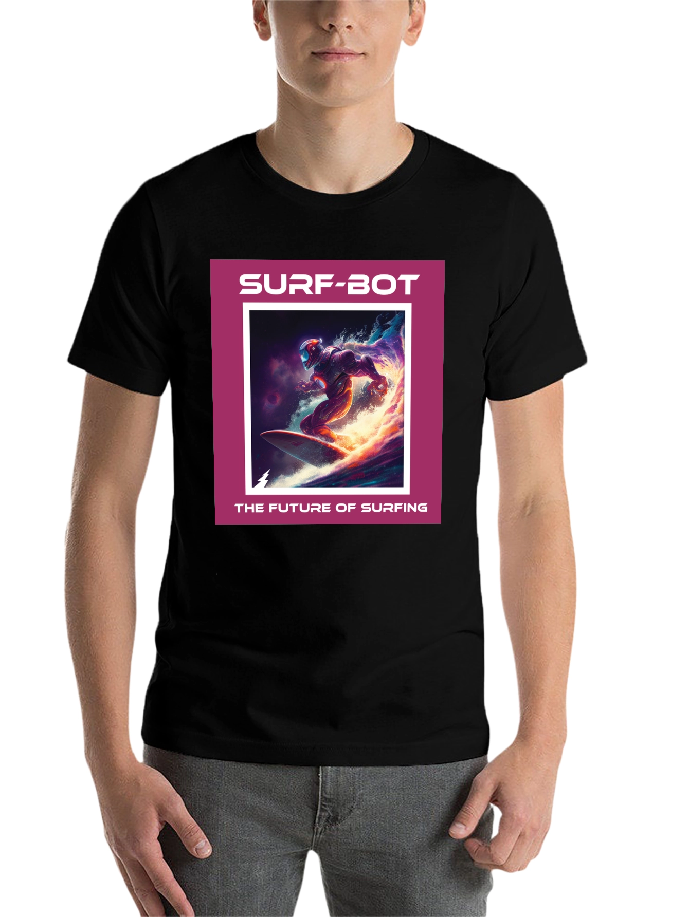 Black Surf-Bot Future Surfing Black T-Shirt view 7
