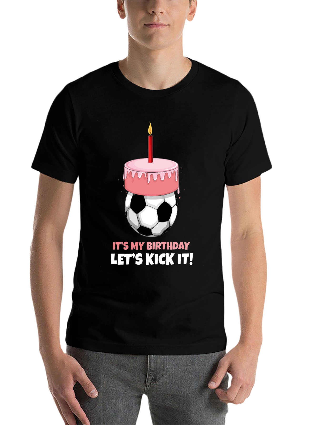Black Birthday Soccer Ball Cake T-Shirt view 7