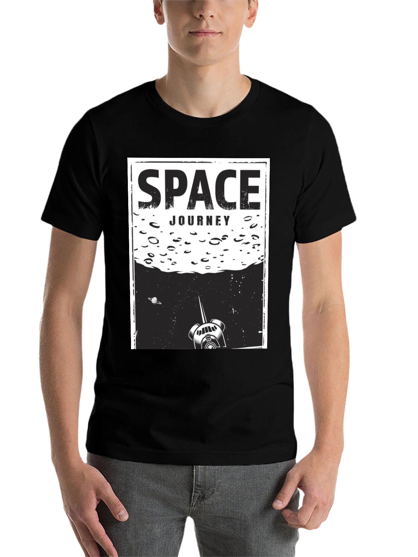 Black Space Journey Graphic T-Shirt - Unisex Black Tee view 7