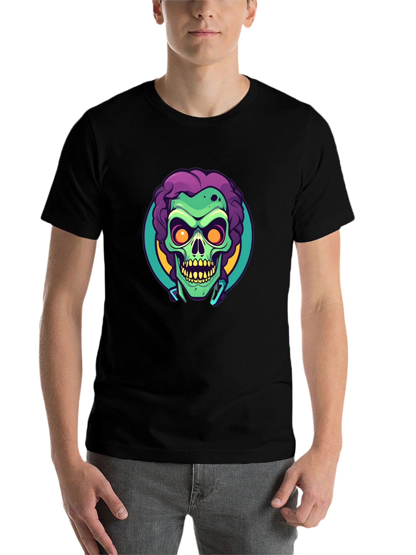 Black Zombie Head Graphic Tee - Unique Halloween Style view 7