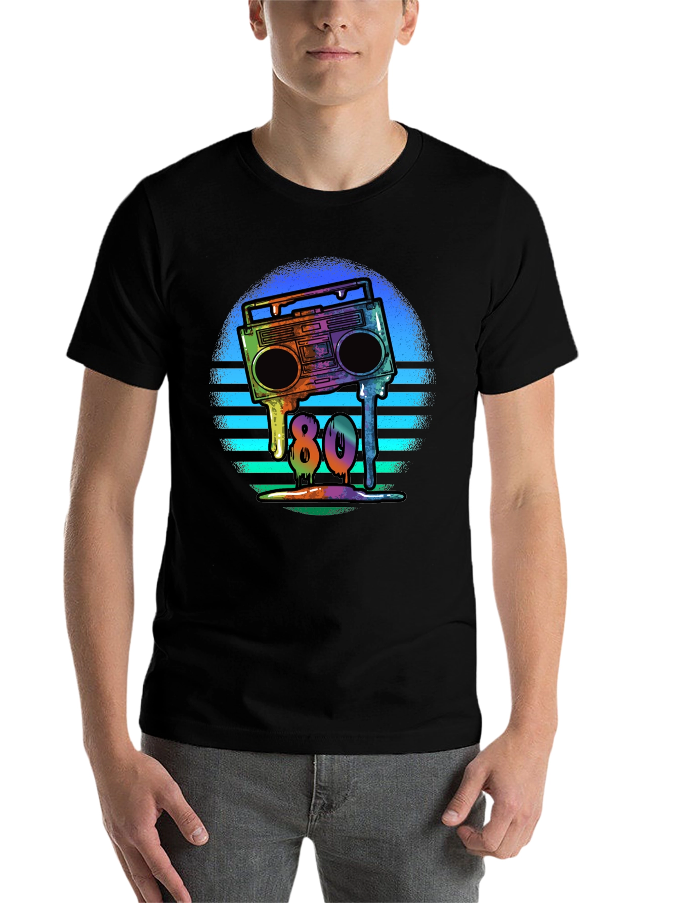 Black Retro 80s Boombox T-Shirt - Meltdown Design view 7