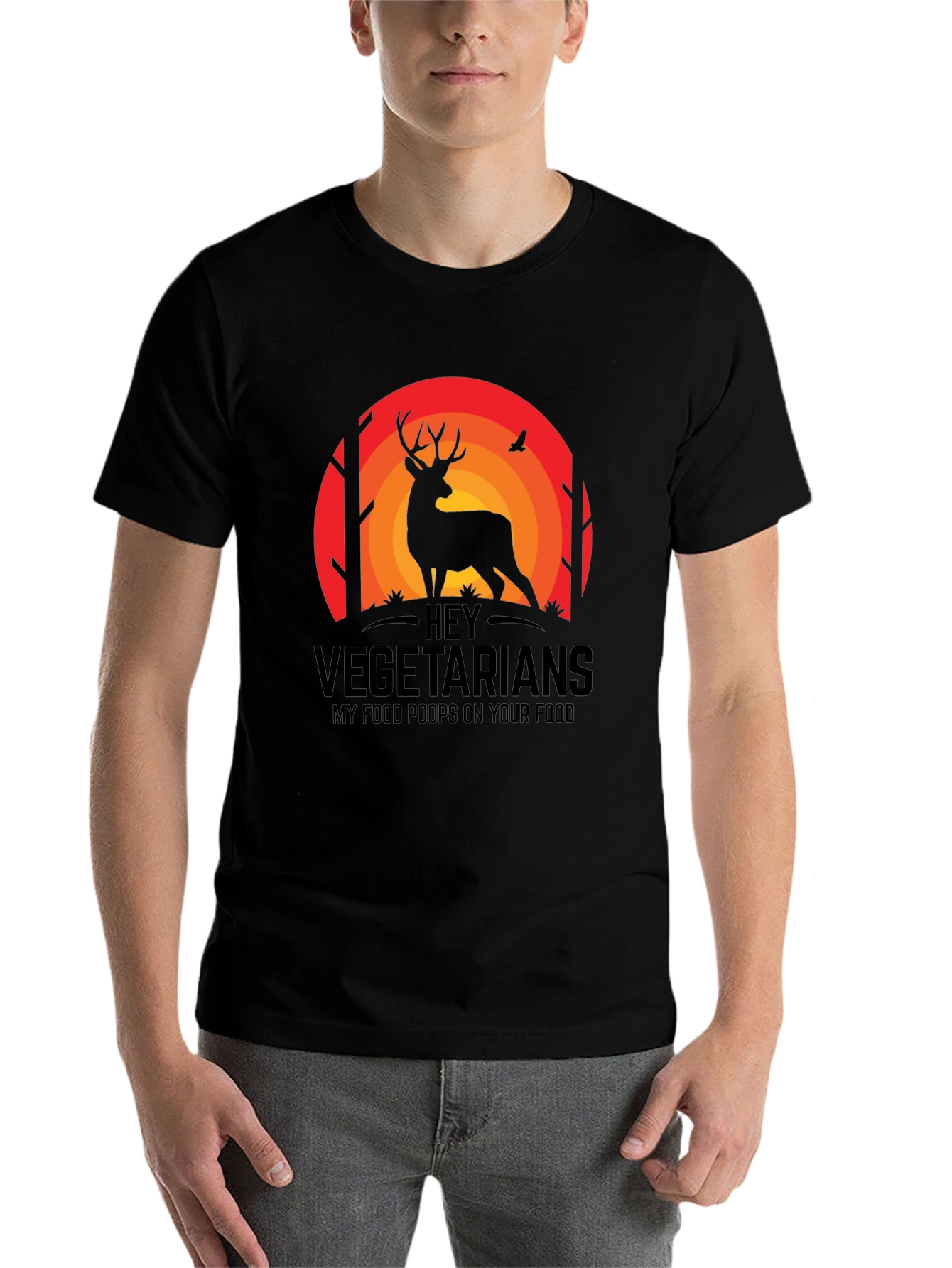 Black Hey Vegetarians Funny Deer T-Shirt view 7