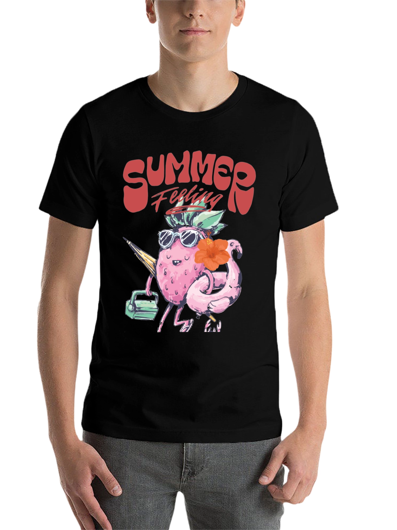Black Summer Feeling T-Shirt - Tropical Fruit Design view 7