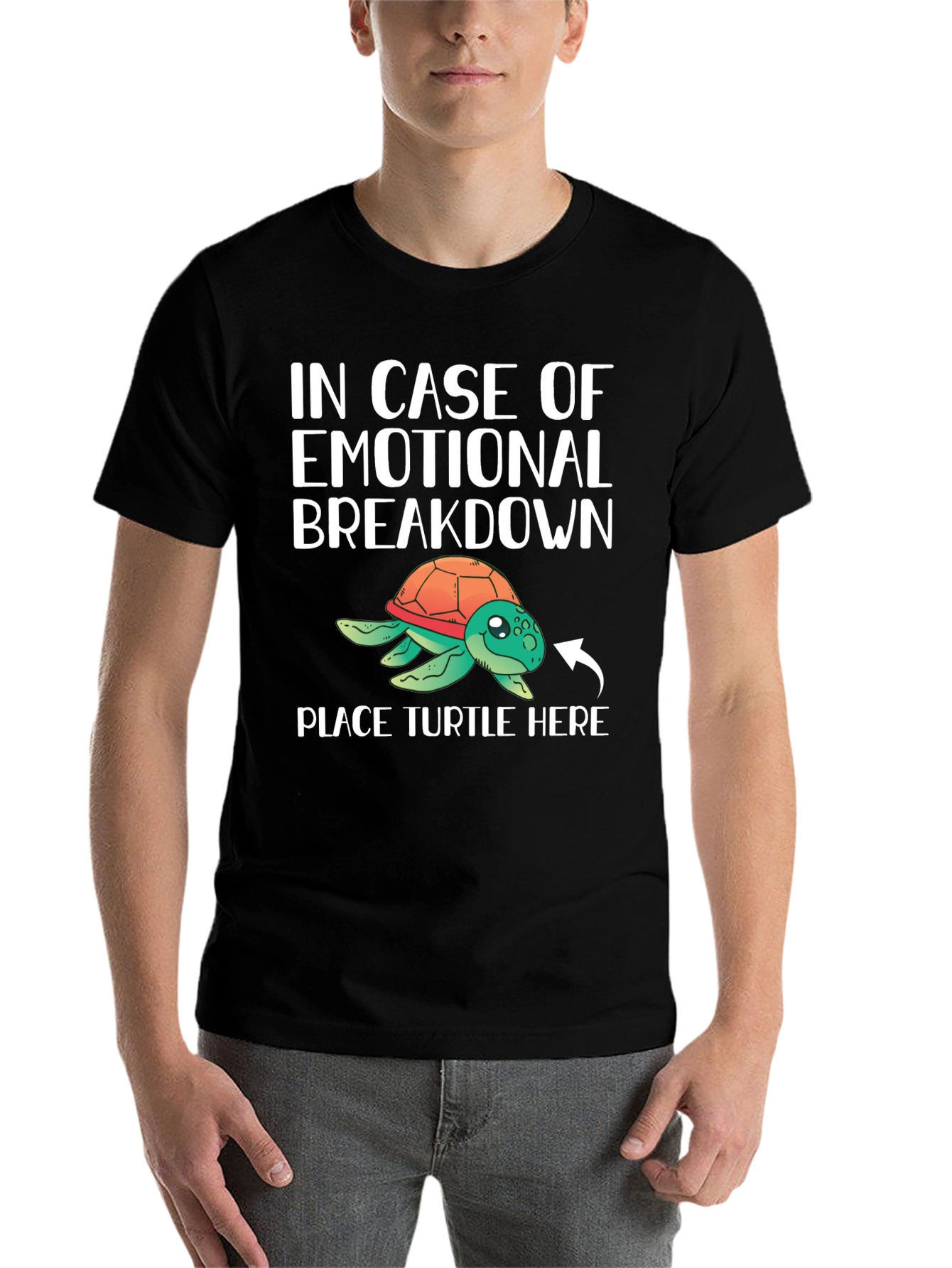 Black Emotional Support Turtle T-Shirt view 7