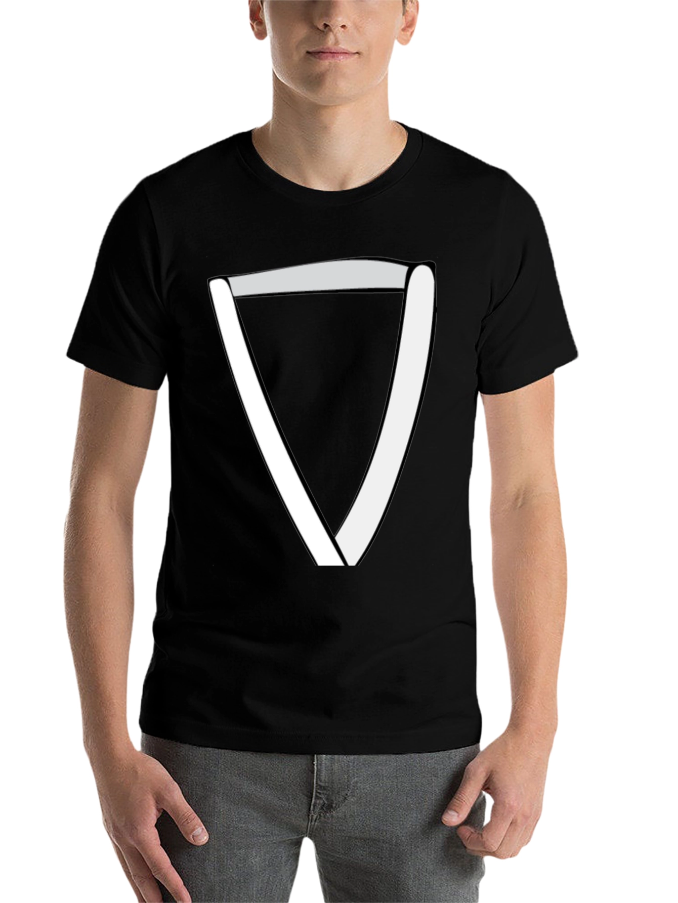 Black Modern Geometric Triangle T-Shirt - Black view 7