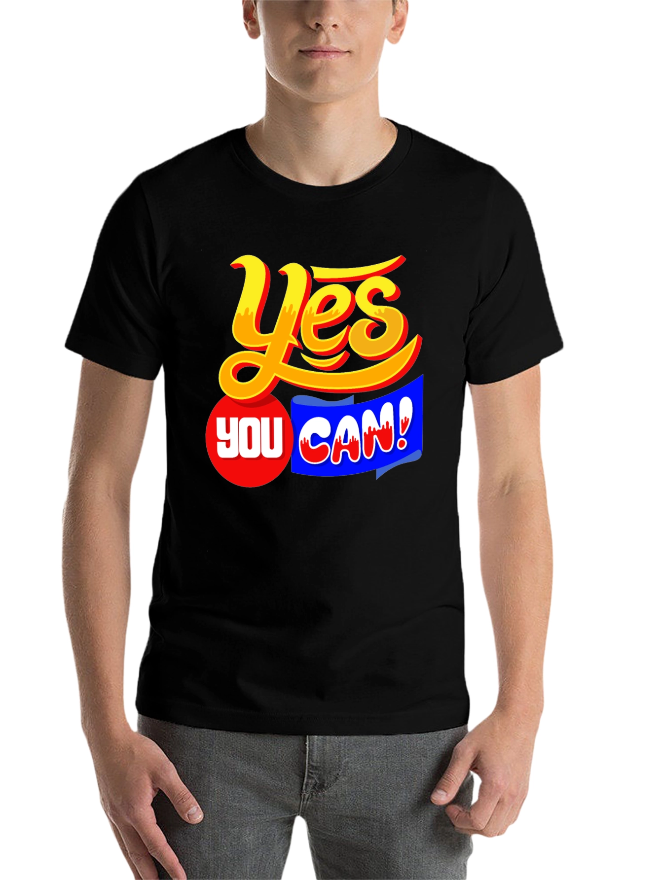Black Yes You Can! Graphic T-Shirt Motivation Black view 7