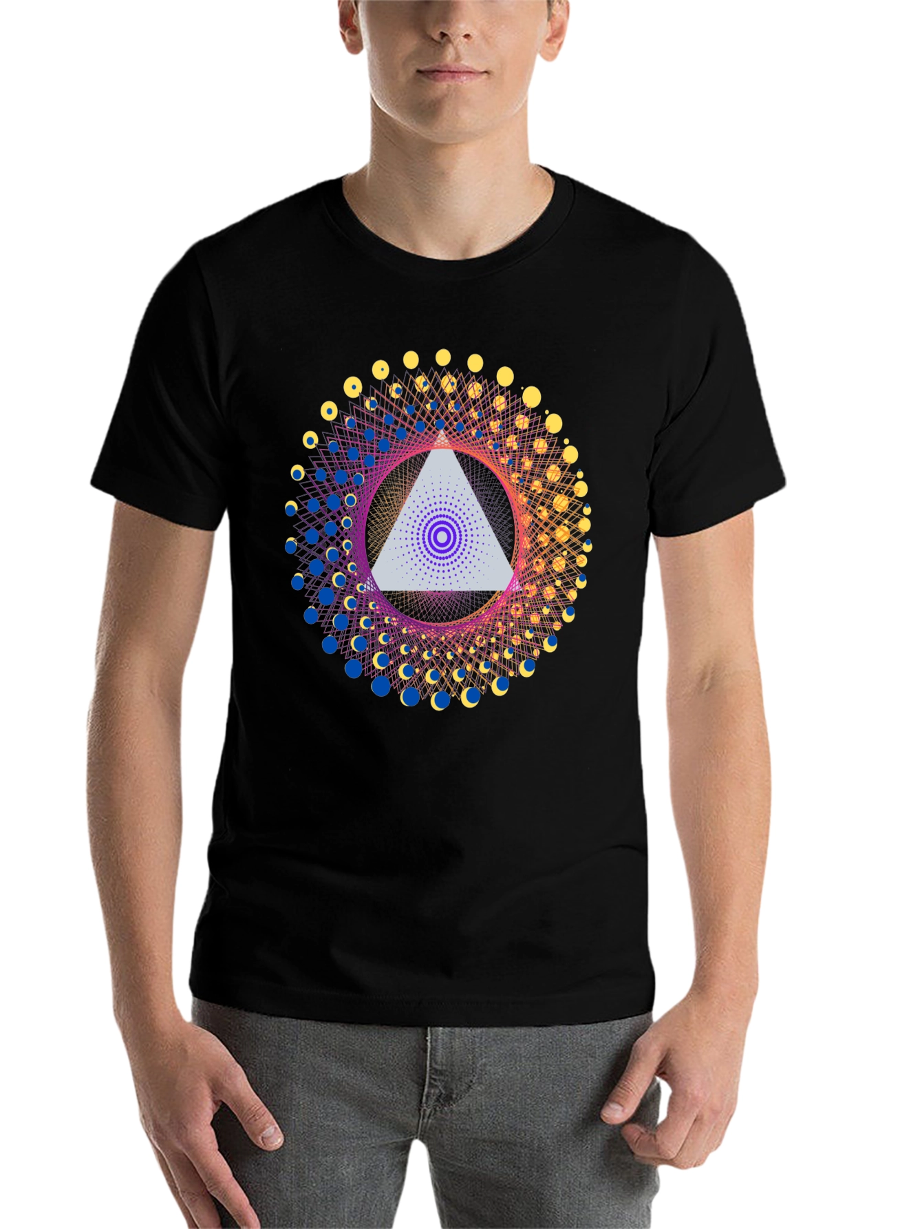 Black Geometric Design T-Shirt - Abstract Triangle Print view 7