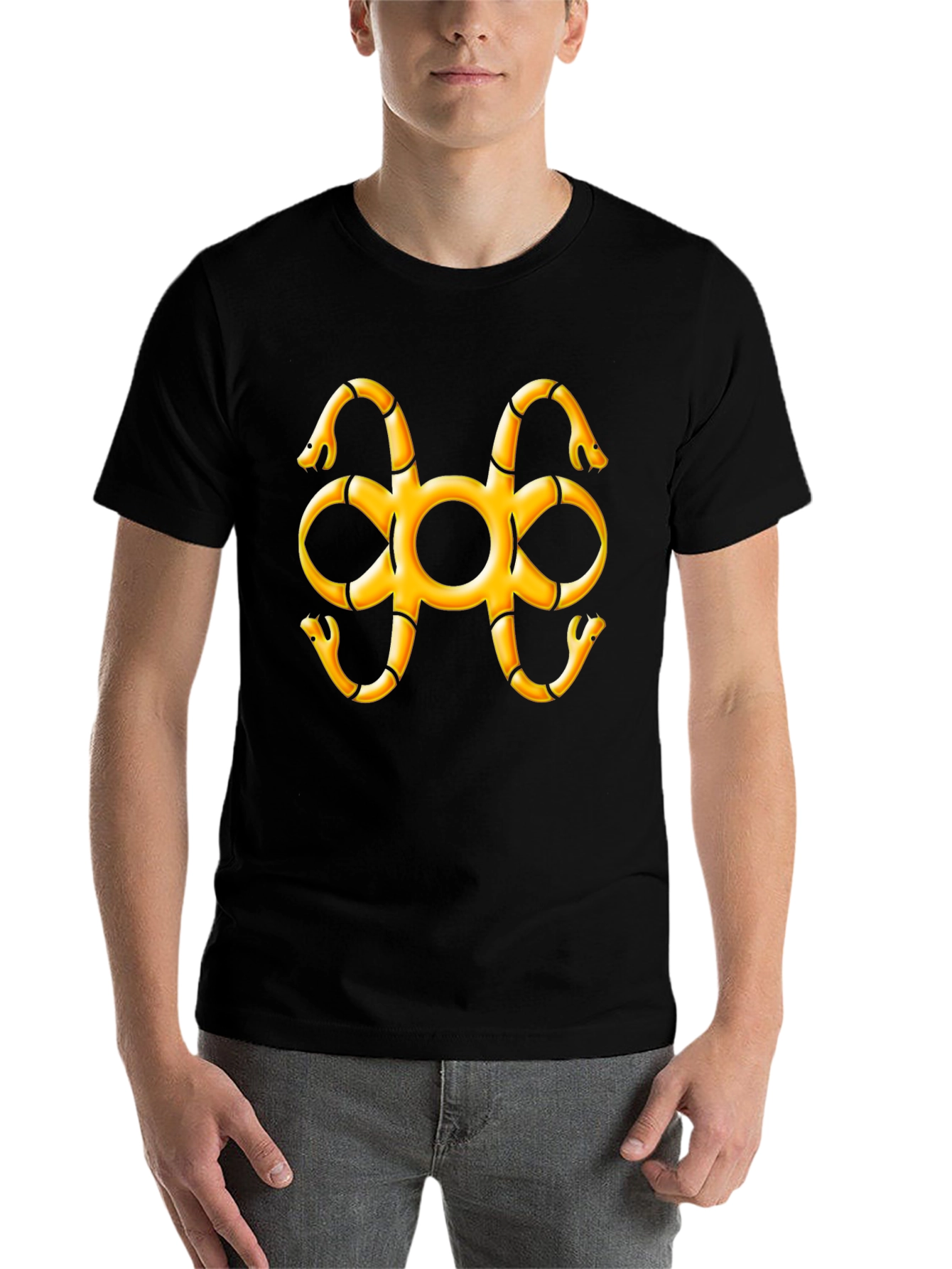 Black Black T-Shirt with Snake Adinkra Symbol view 7