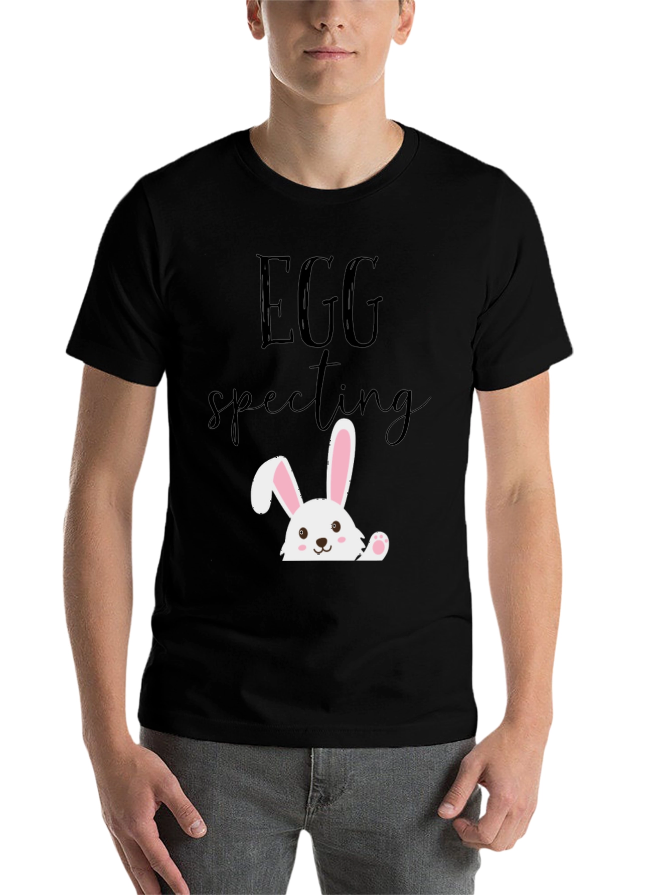 Black Eggspecting Easter Bunny T-Shirt - Funny Pregnancy Tee view 7