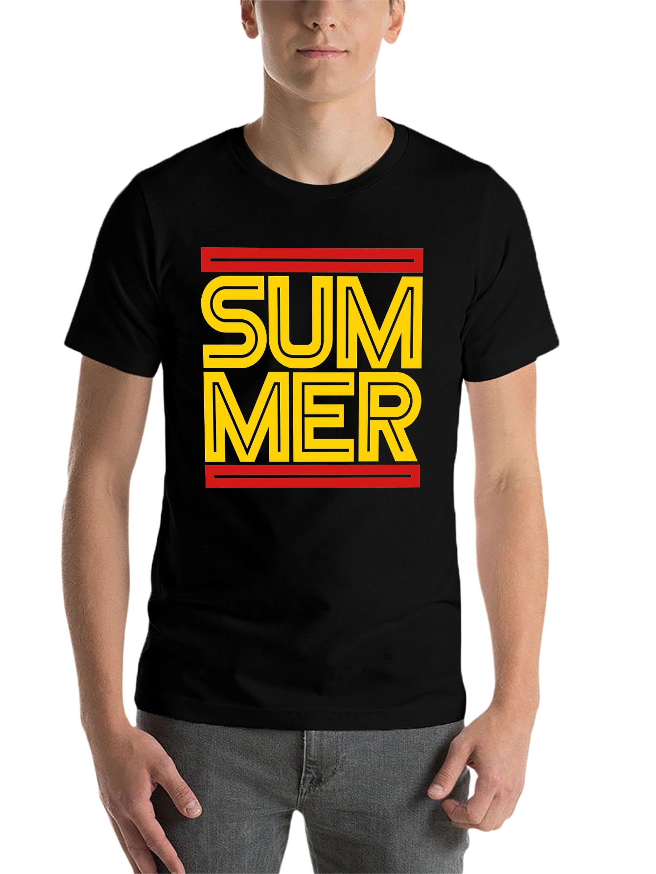 Black Summer Graphic Tee - Black Cotton Casual T-Shirt view 7