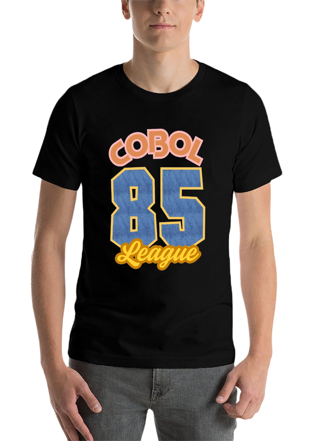 Black COBOL 85 League T-Shirt - Retro Programmer Style view 7
