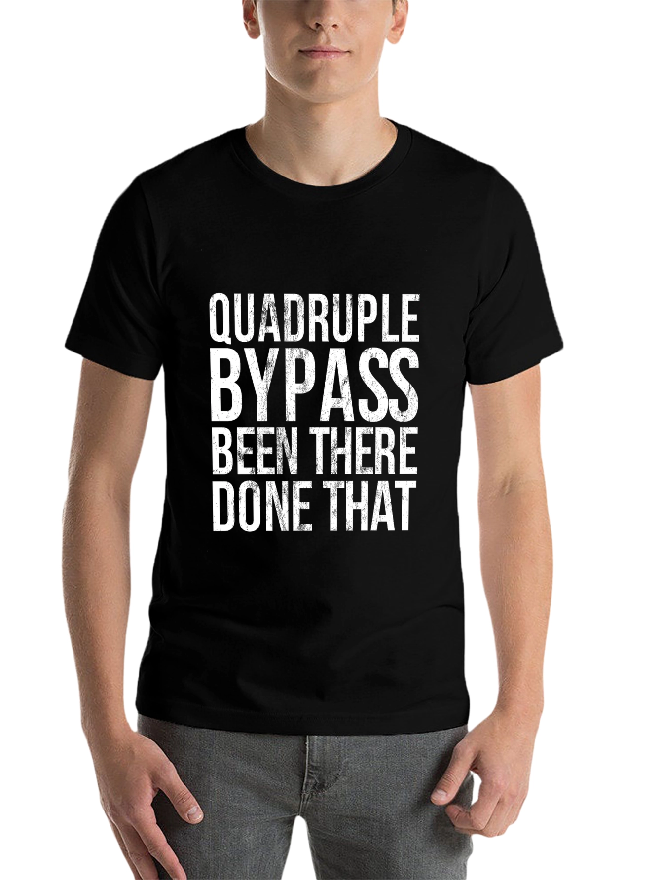 Black Quadruple Bypass T-Shirt - Been There Done That - Funny Health Tee view 7