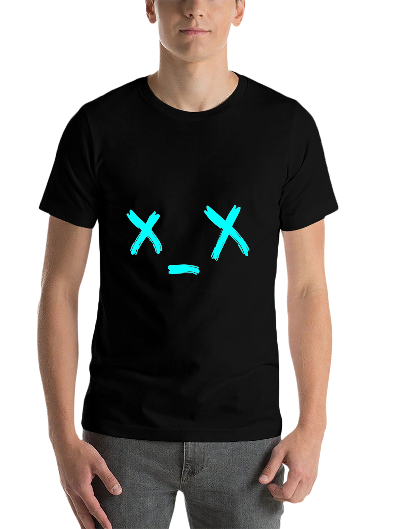 Black Black T-Shirt with Brushstroke X_X Face view 7
