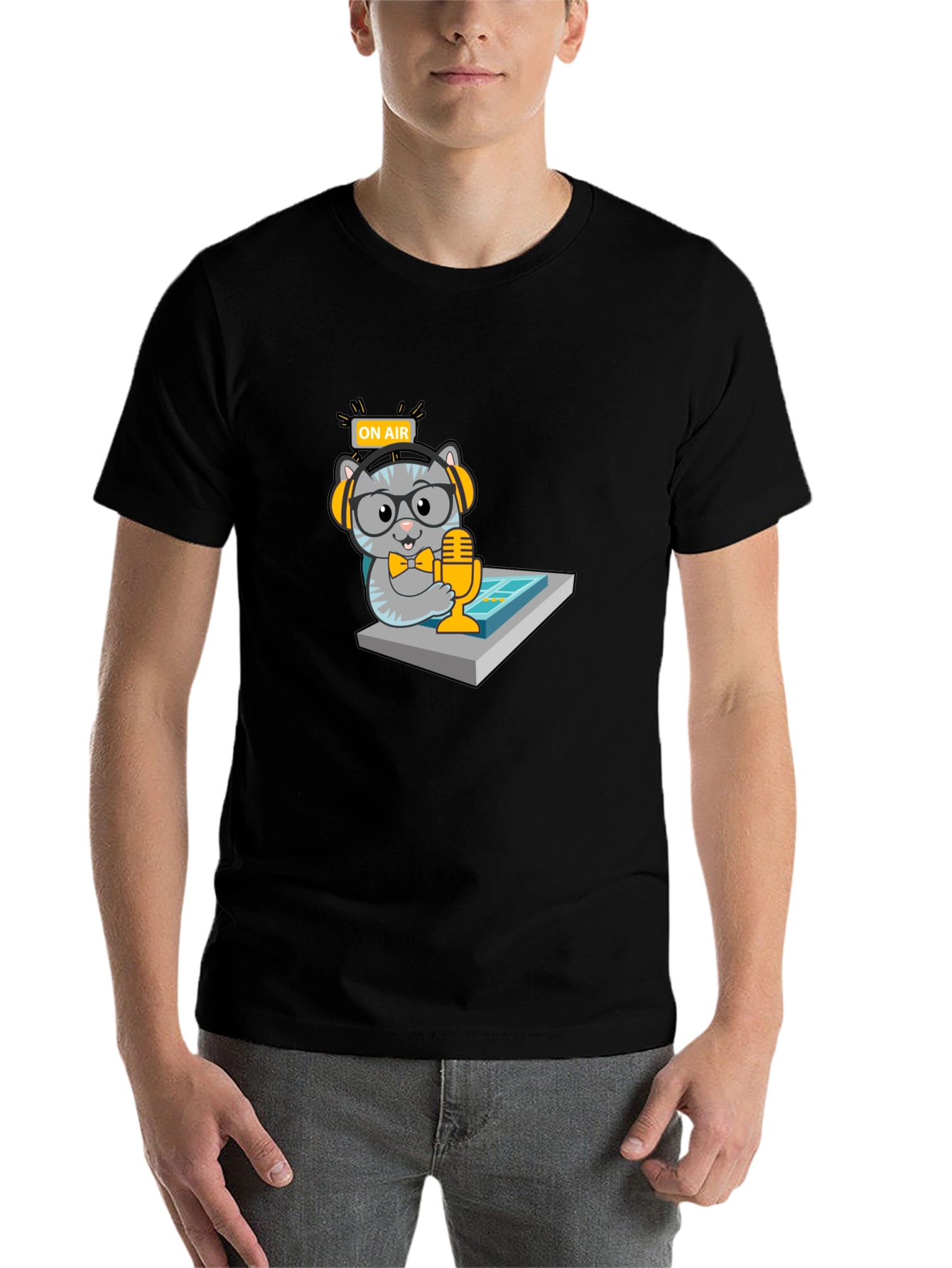Black Cool Cat Podcast T-Shirt - Black view 7