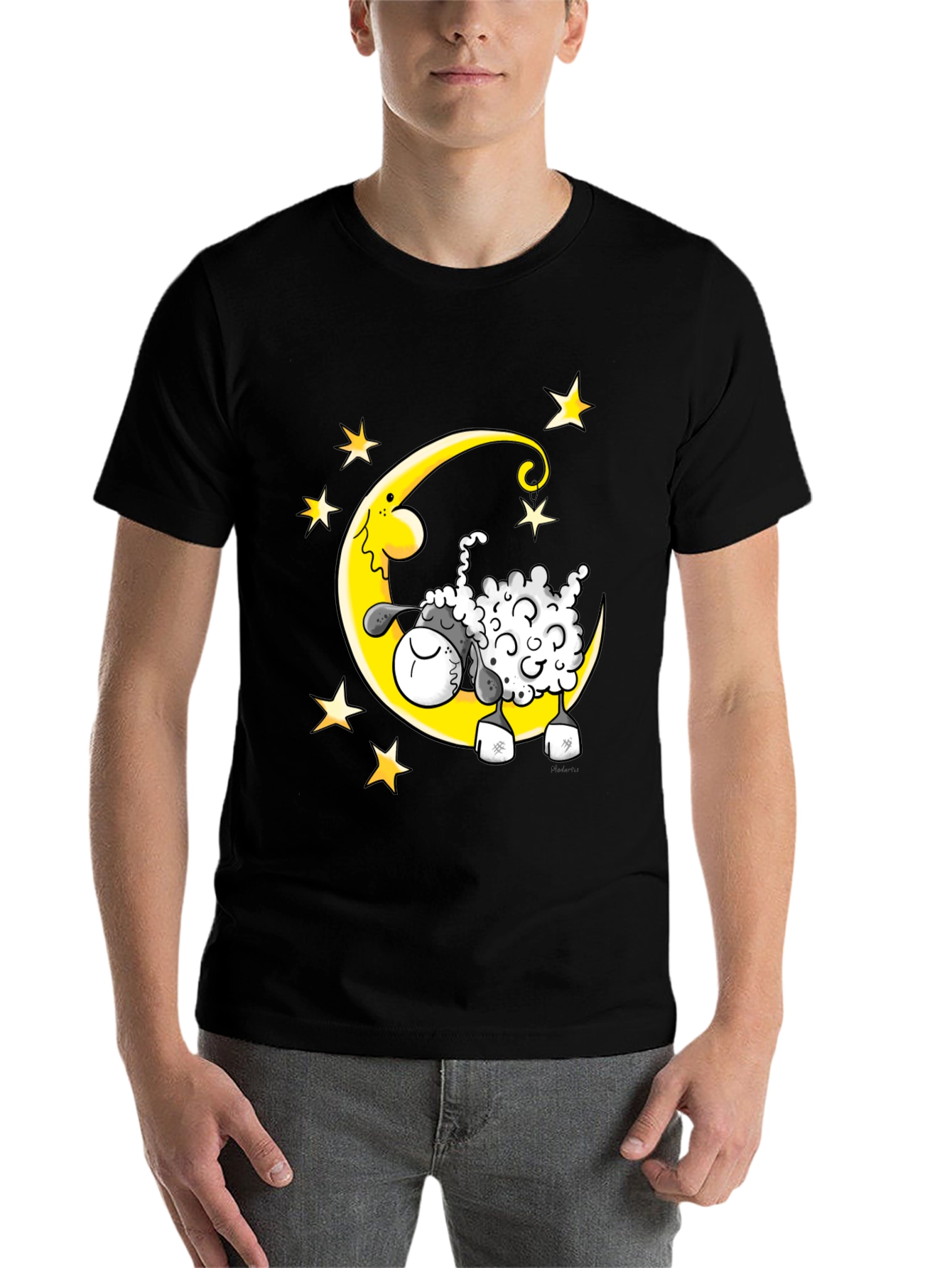 Black Dreamy Sheep T-Shirt - Moon and Stars Graphic Tee view 7