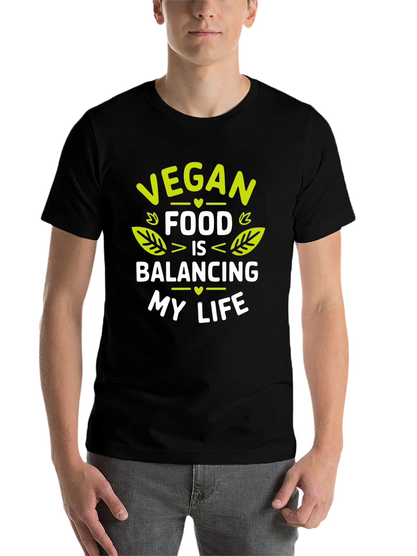 Black Vegan Food Balancing Life Graphic T-Shirt view 7