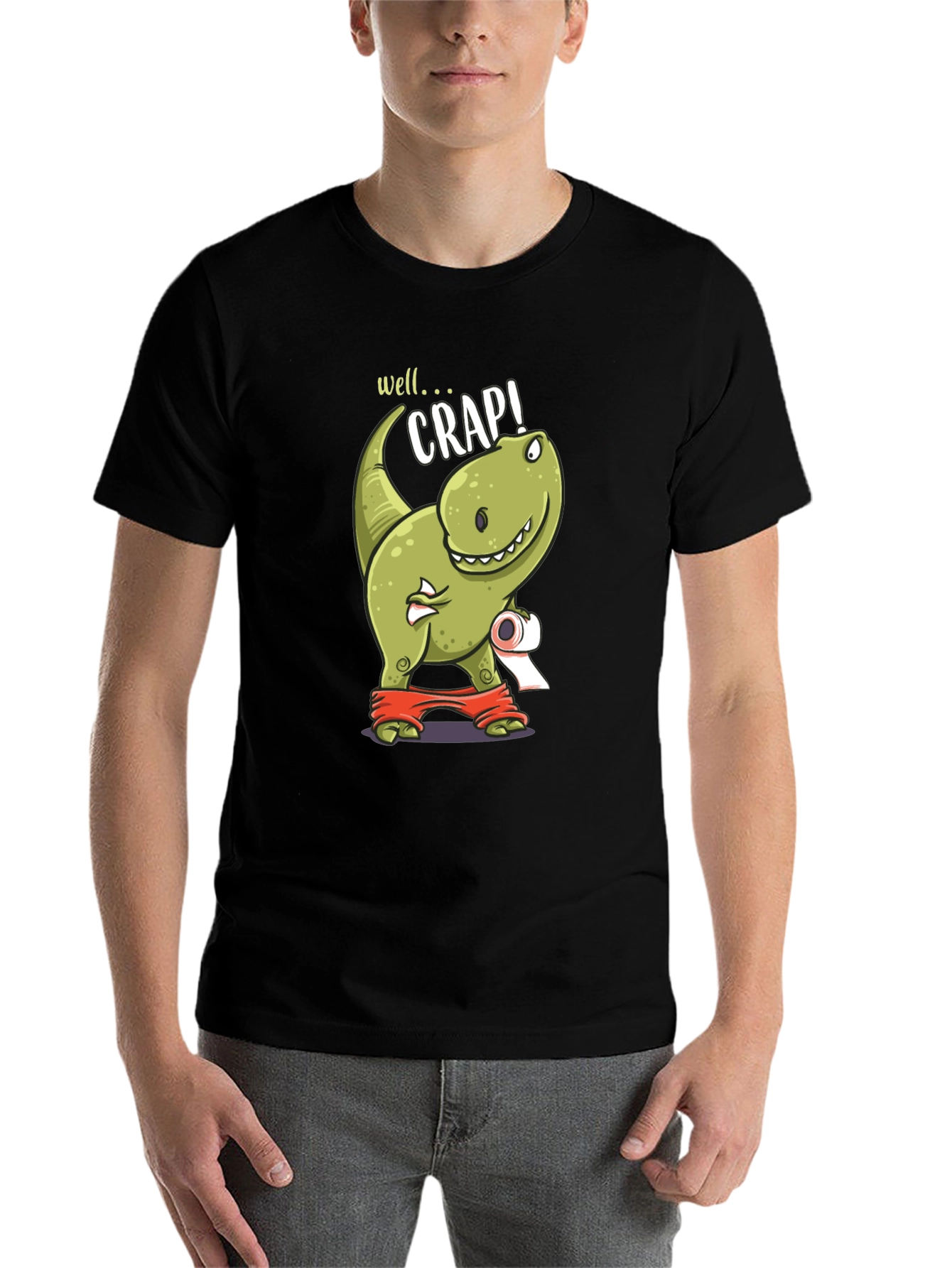 Black Dino Crap Graphic T-Shirt Funny T-Rex Toilet Humor Tee view 7