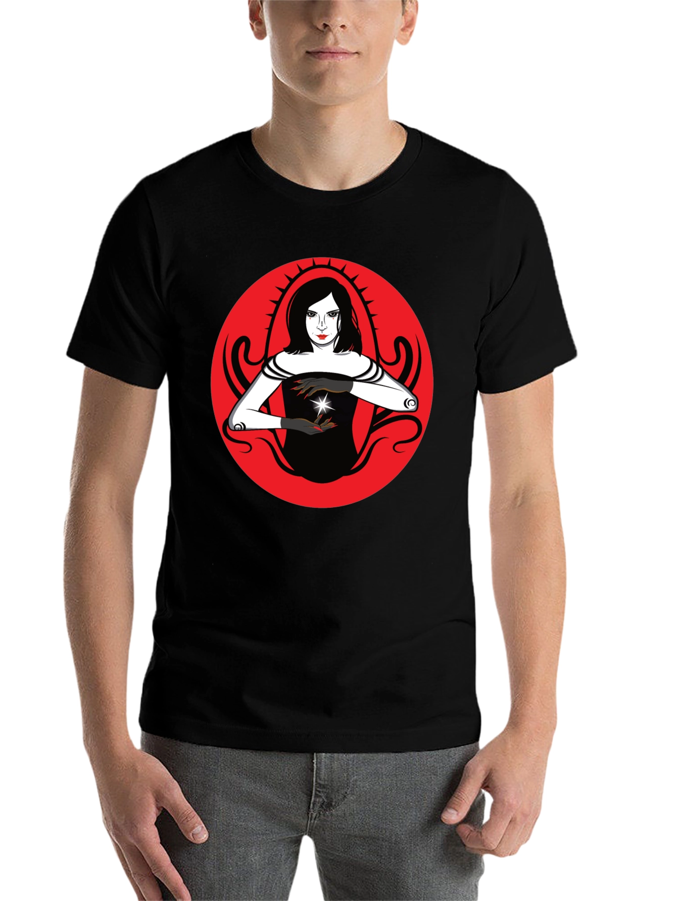 Black Mystic Witch Graphic Tee - Black Cotton T-Shirt view 7