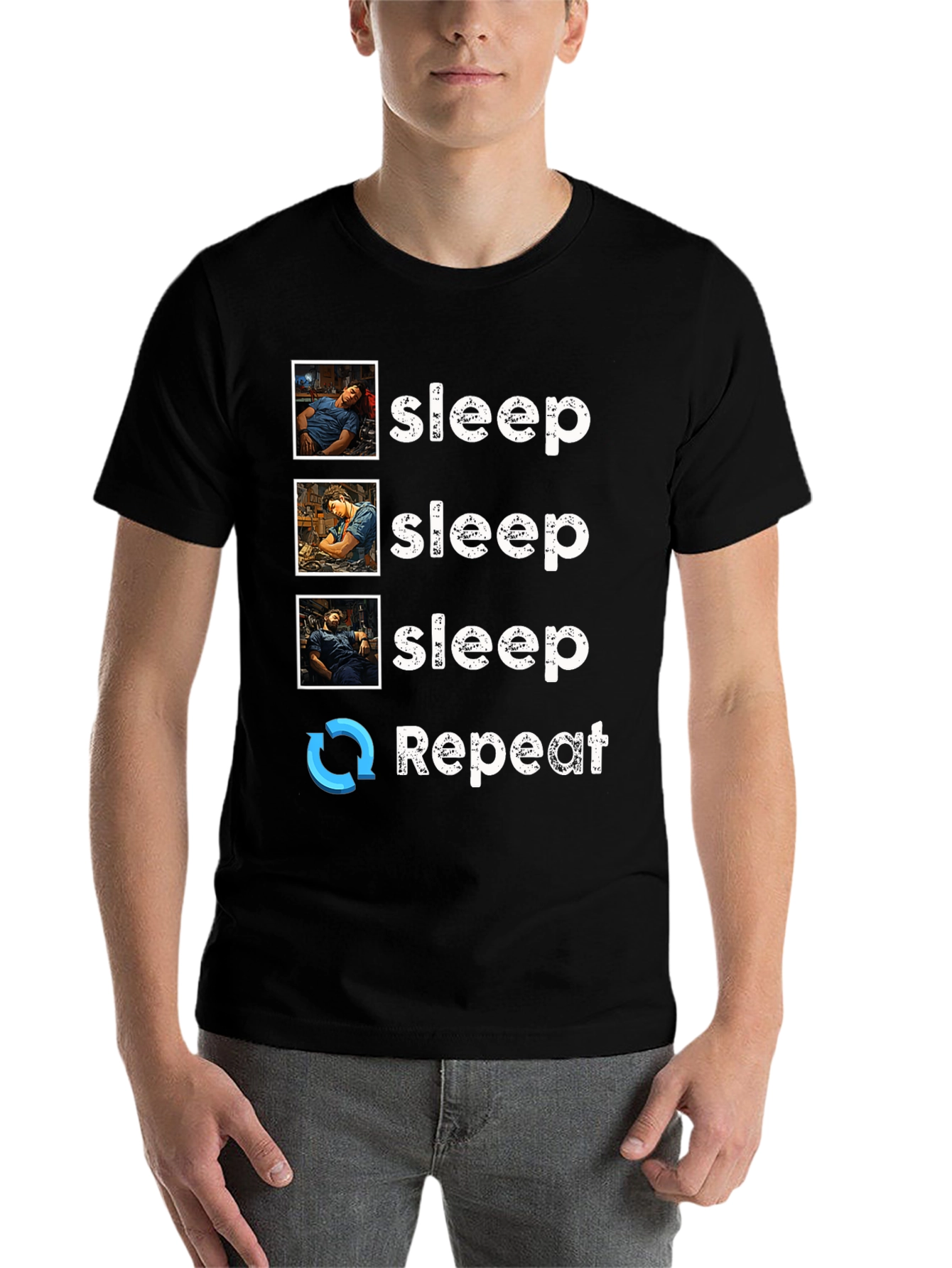 Black Sleep Technician T-Shirt - Sleep Repeat view 7