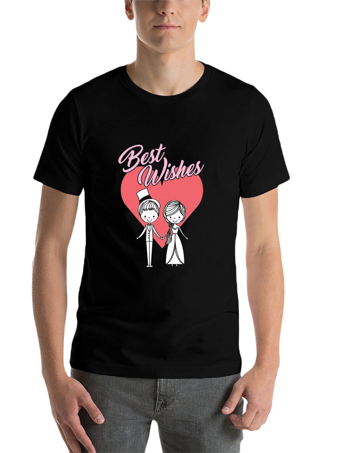 Black Best Wishes Wedding Couple Graphic T-Shirt view 7