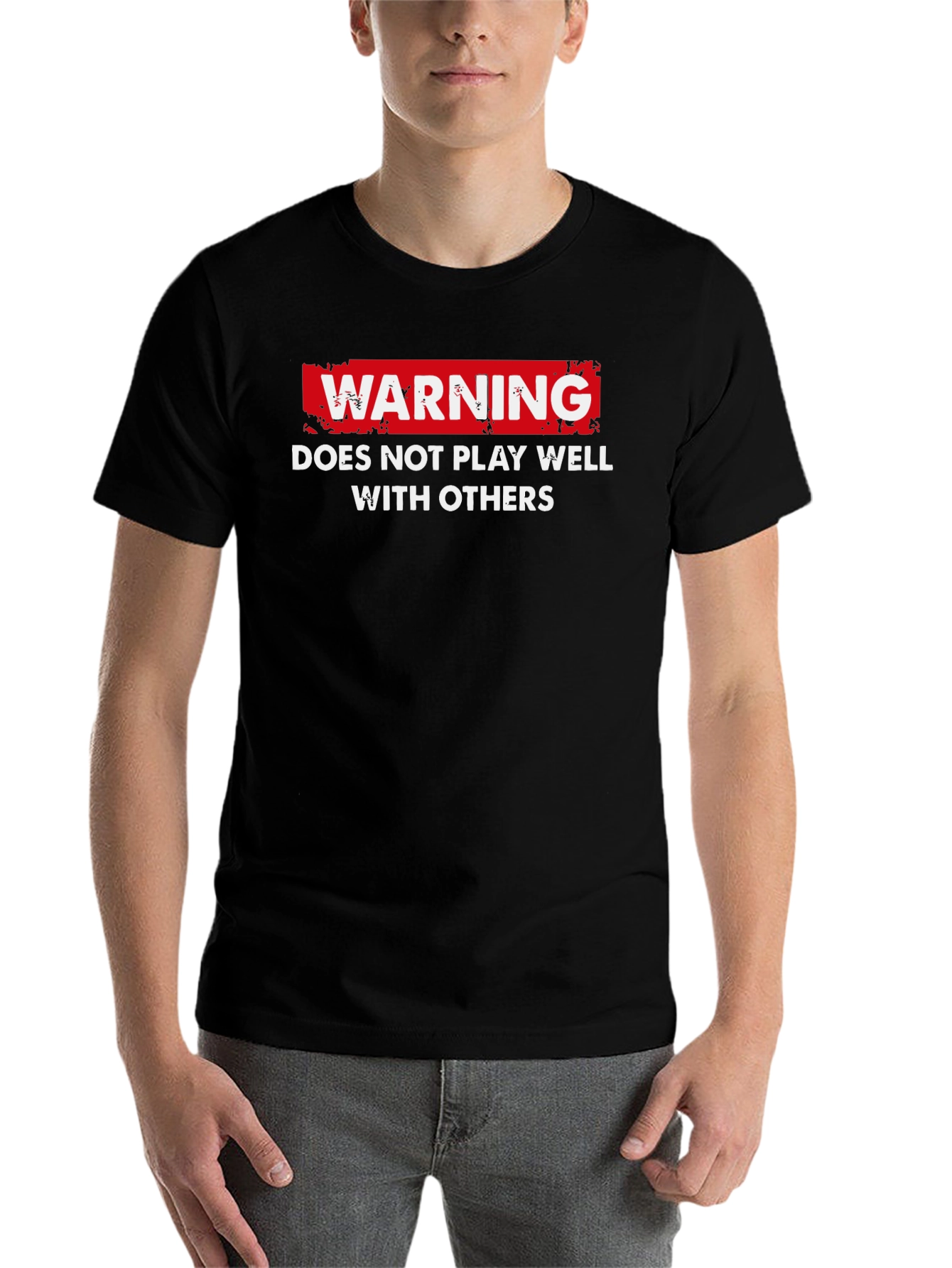 Black Warning: Does Not Play Well With Others T-Shirt view 7