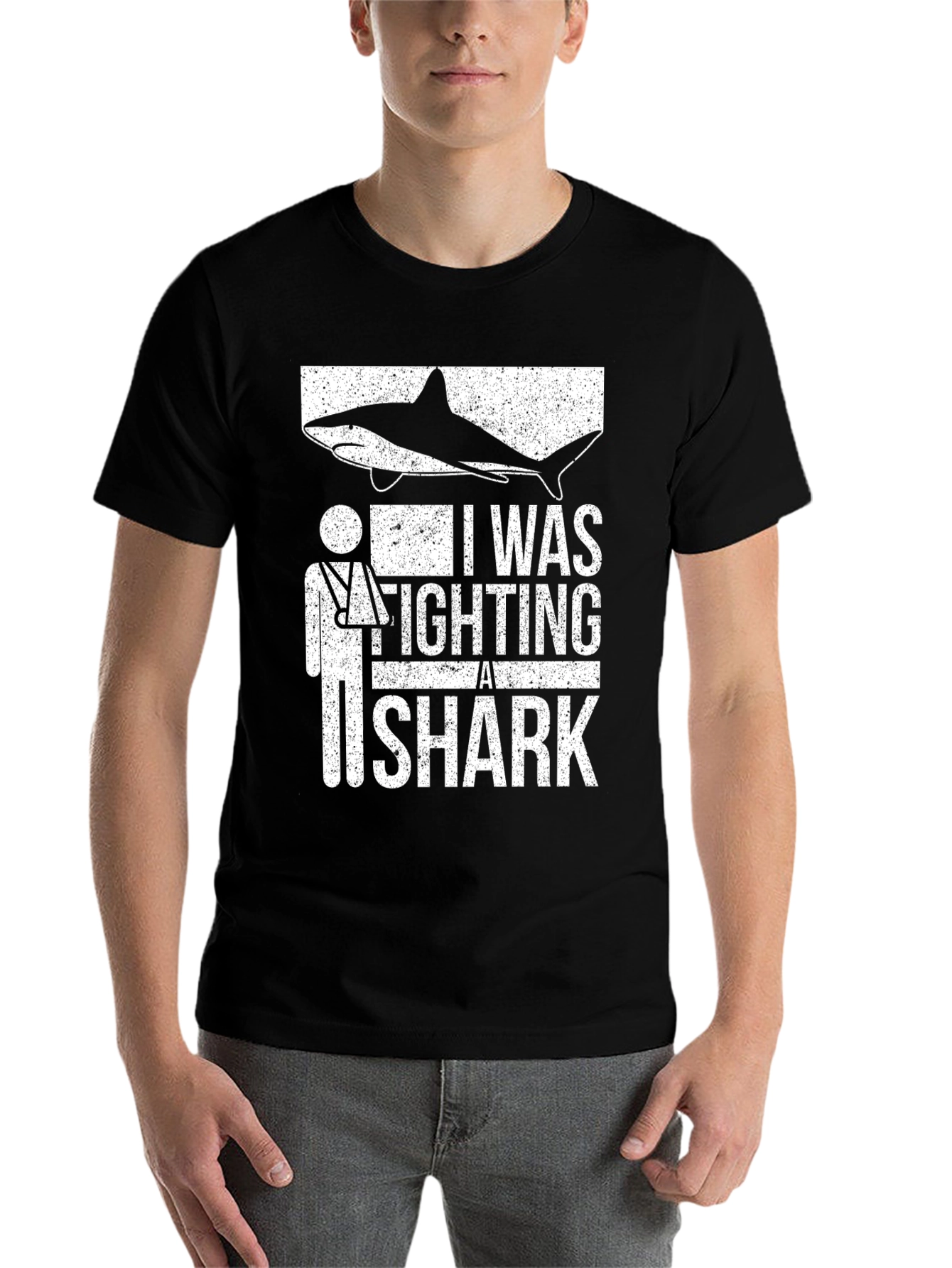 Black I Was Fighting A Shark T-Shirt view 7