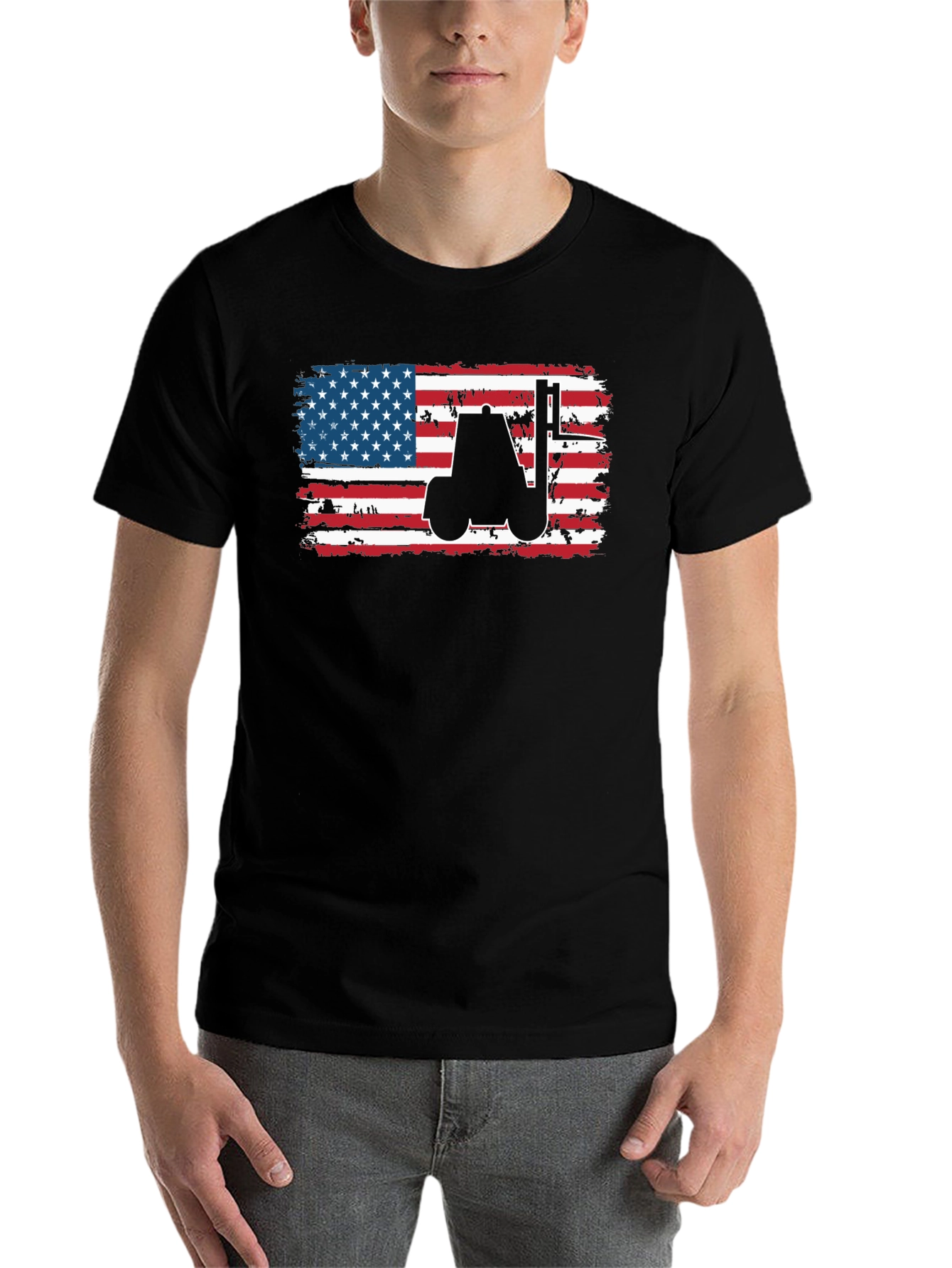 Black American Flag Forklift T-Shirt view 7