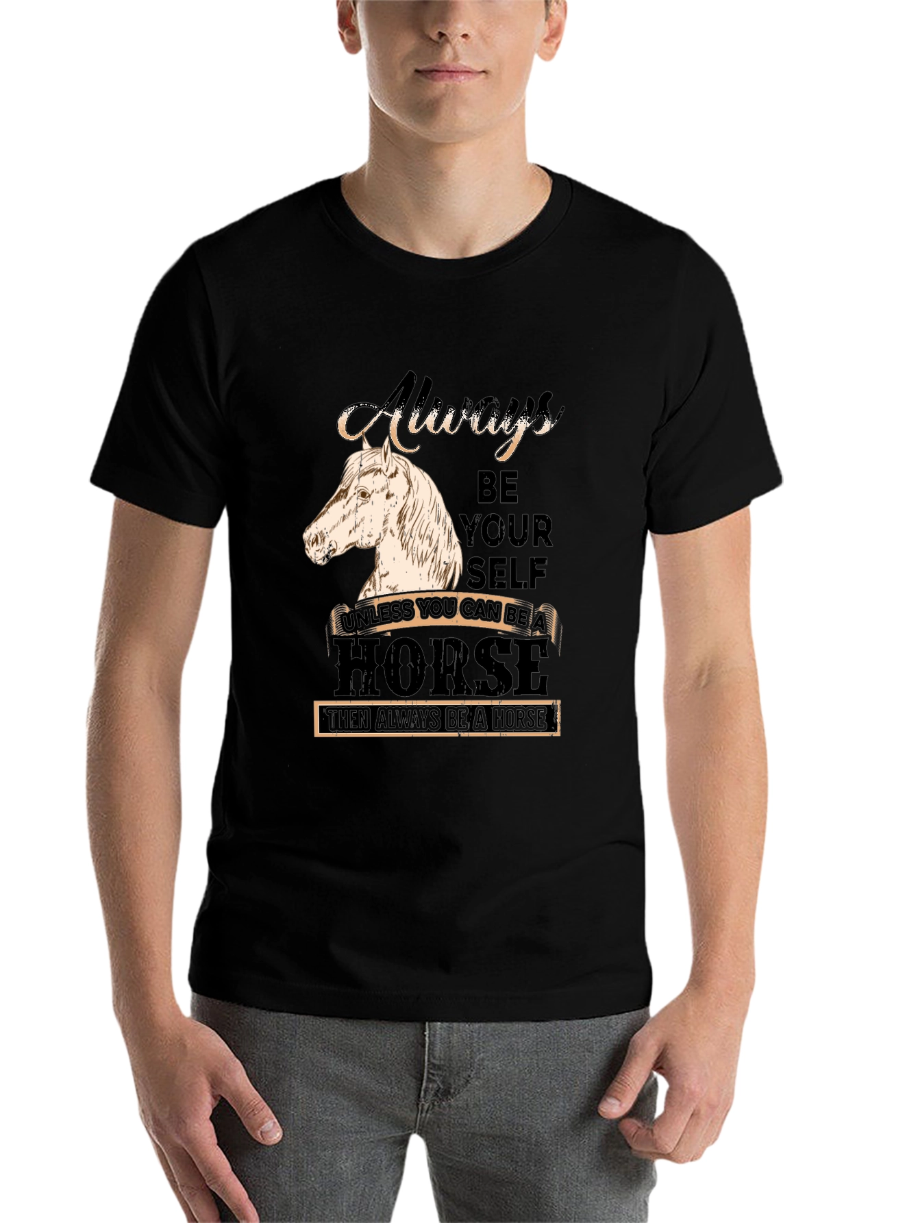 Black Always Be Yourself Horse Graphic T-Shirt view 7