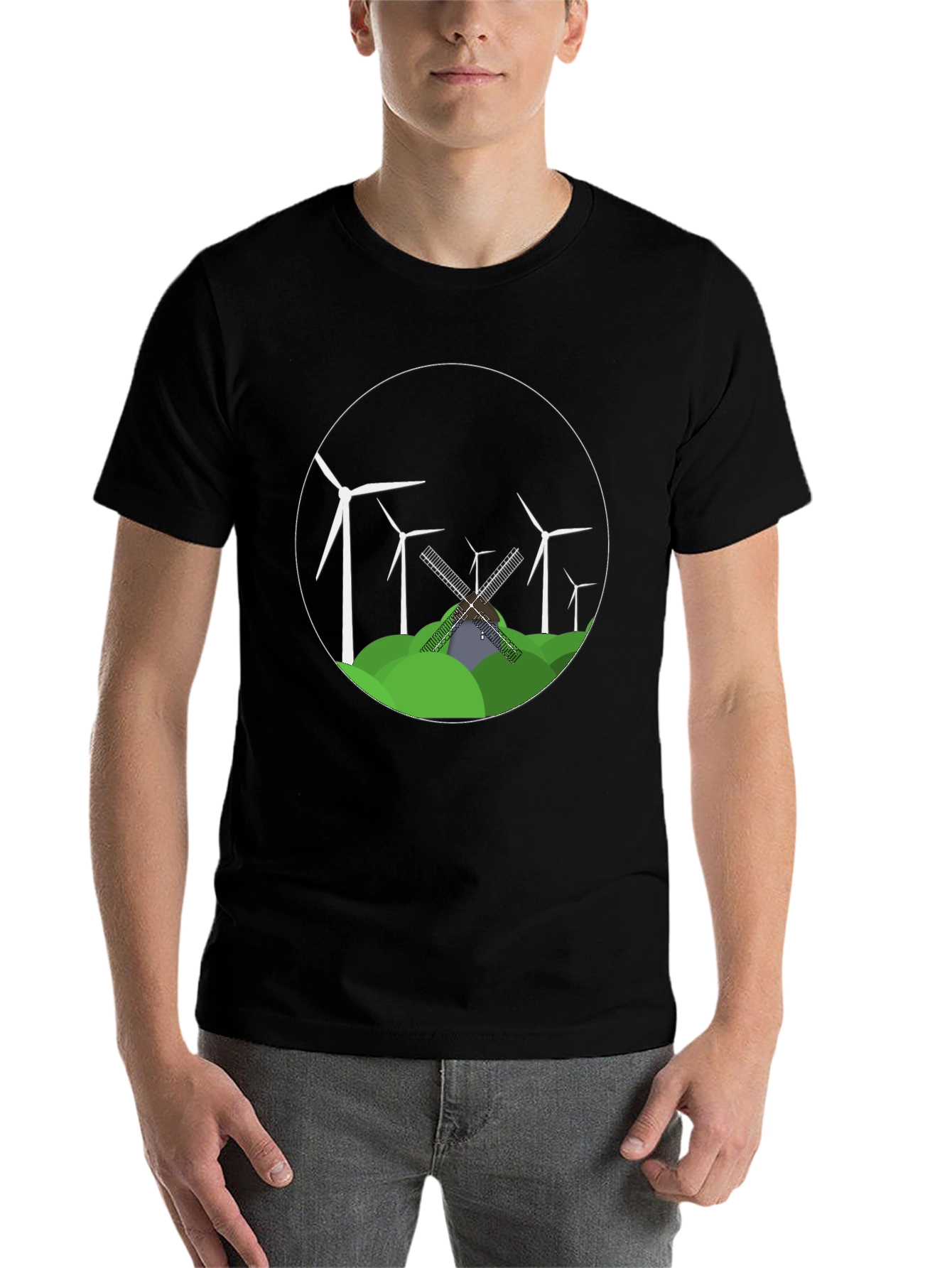 Black Windmill & Turbine Graphic Tee view 7