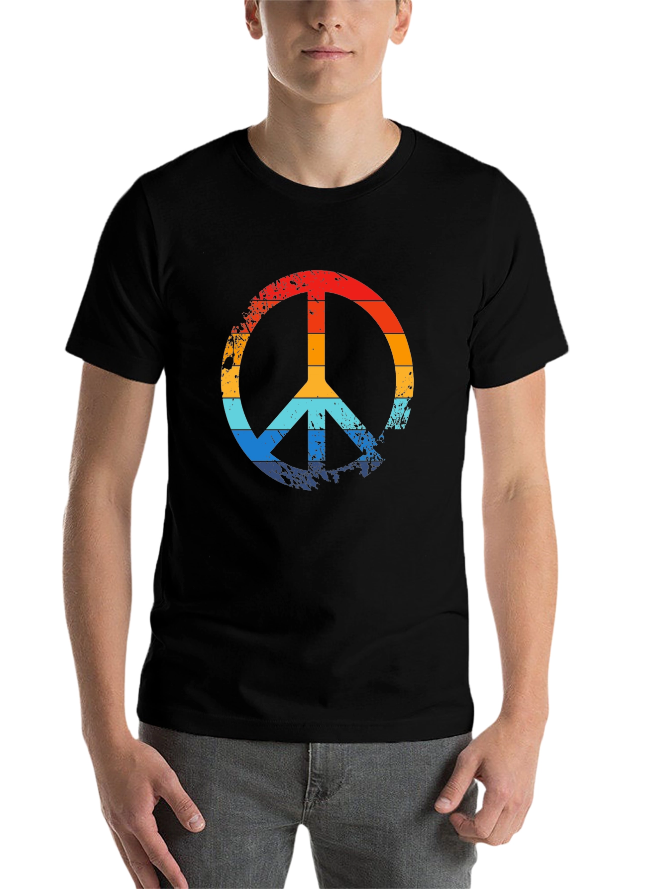 Black Retro Peace Sign Black Graphic T-Shirt view 7
