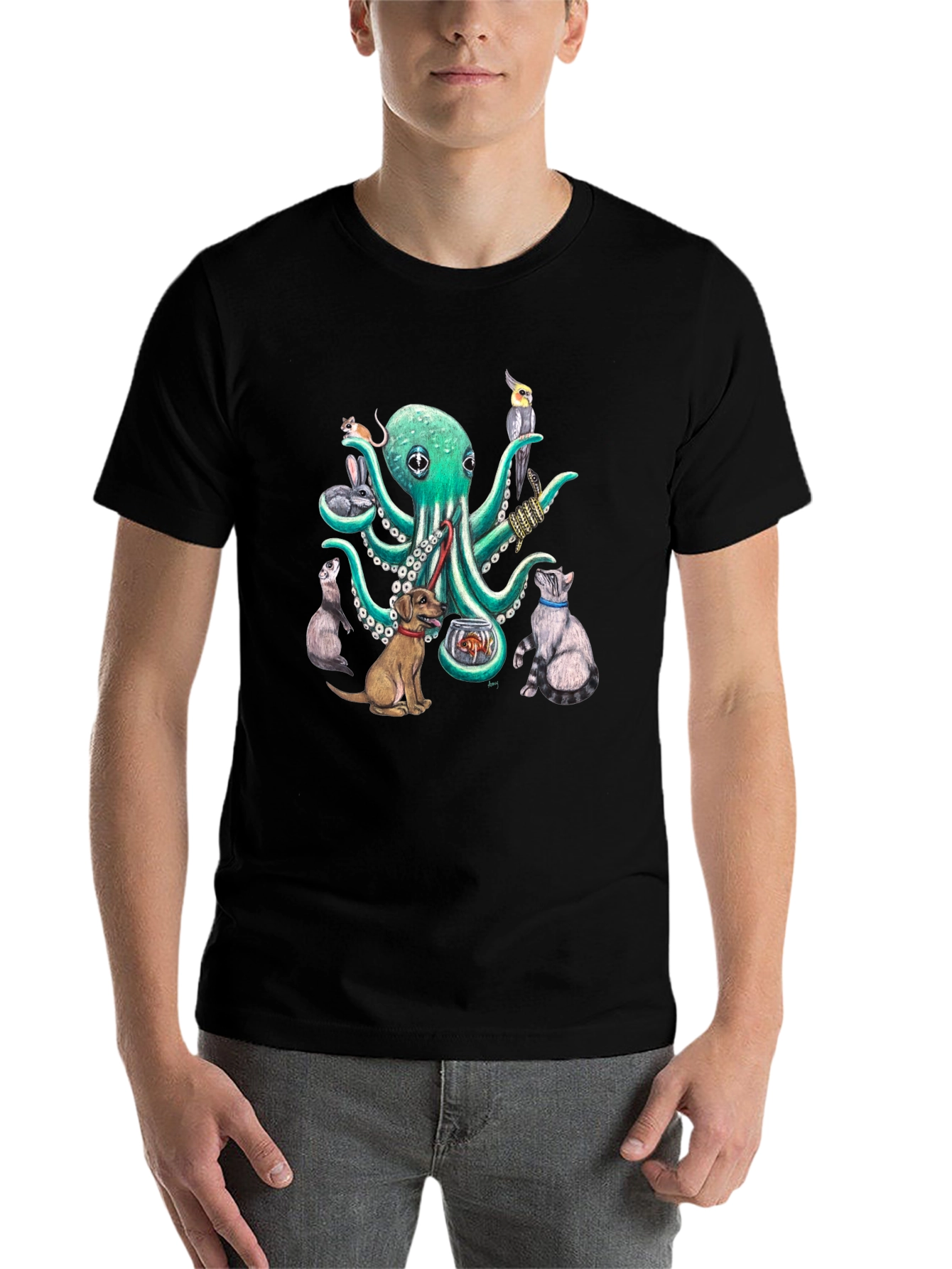 Black Octopus Pet Lover Graphic T-Shirt view 7