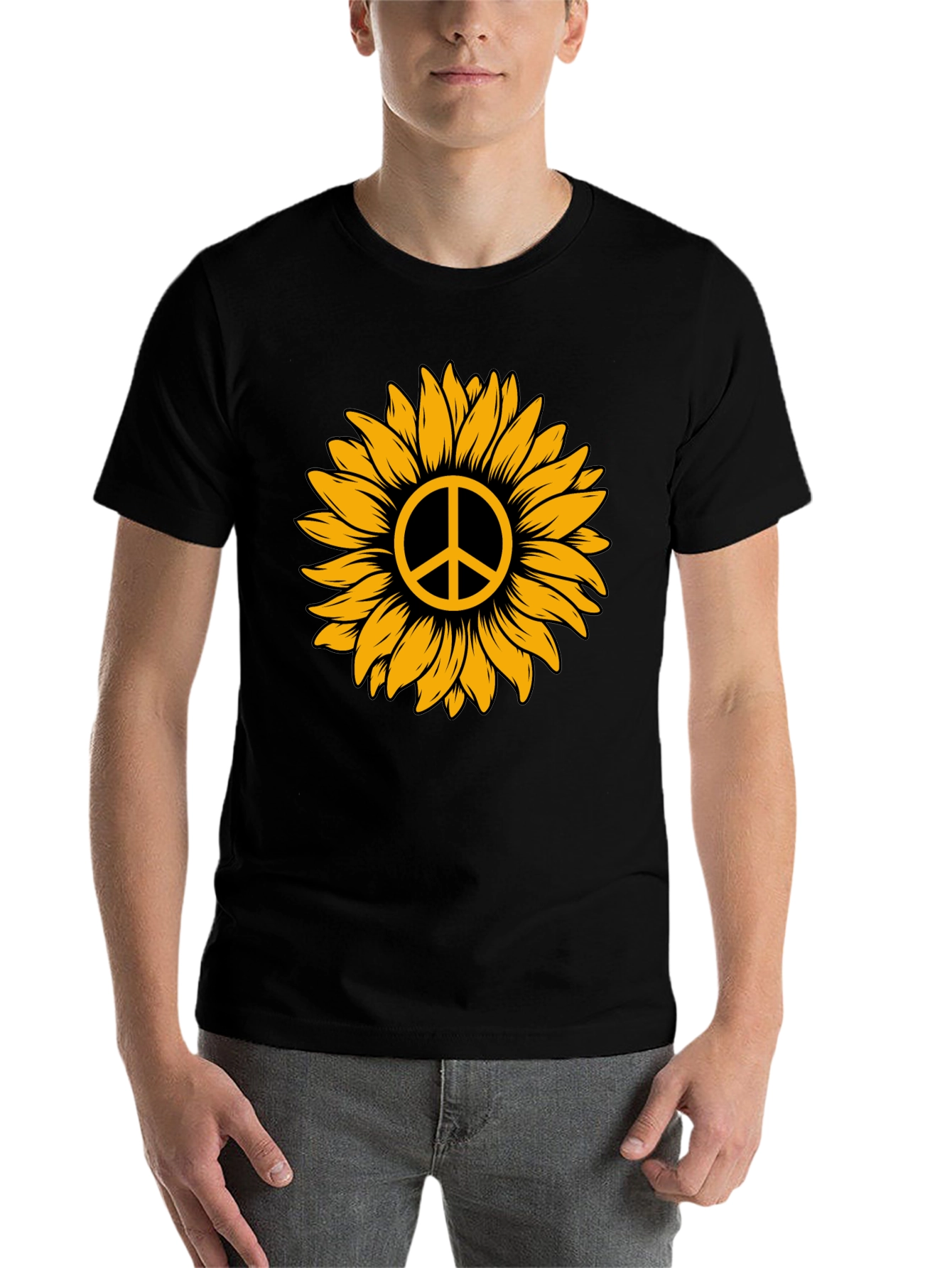 Black Sunflower Peace Sign Graphic Tee - Stylish Comfort view 7