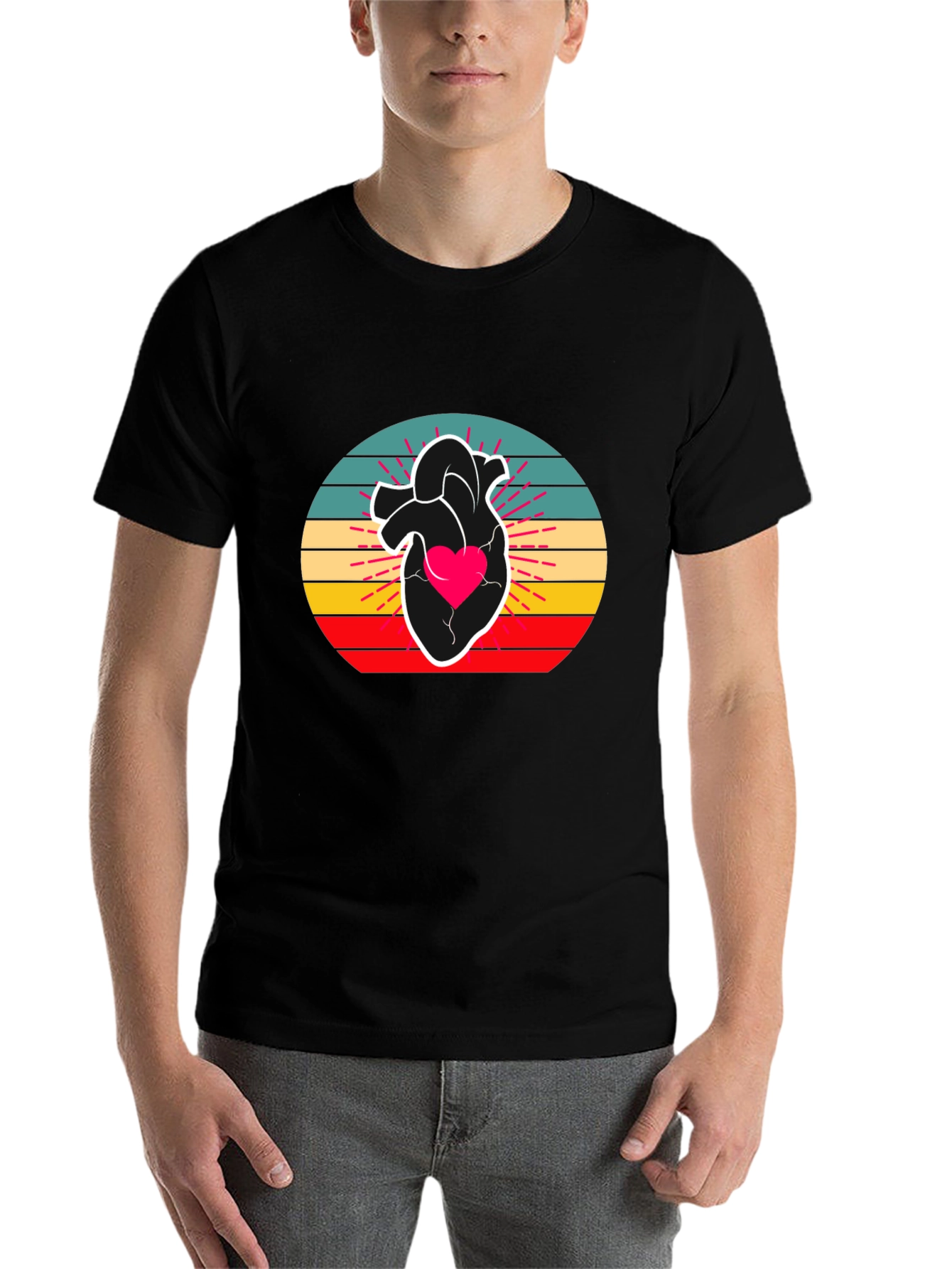 Black Retro Heart Graphic Tee - Stylish Comfort view 7
