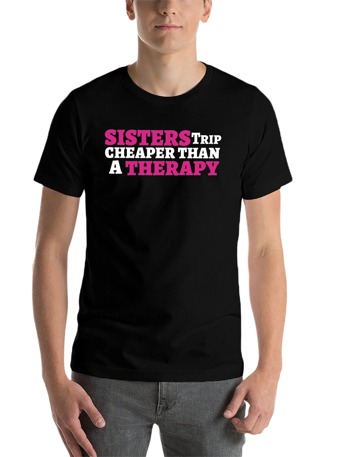 Black Sisters Trip Cheaper Than Therapy Black T-Shirt view 7