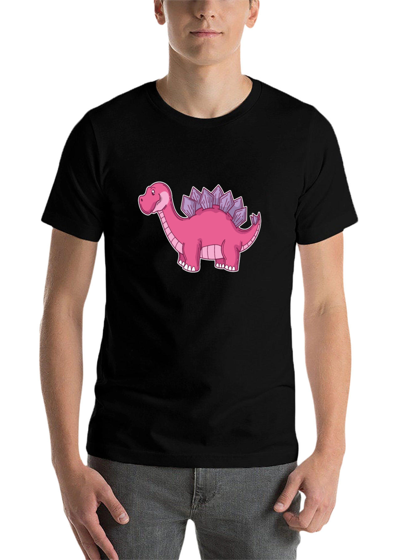 Black Dino T-Shirt - Pink Stegosaurus Graphic Tee view 7