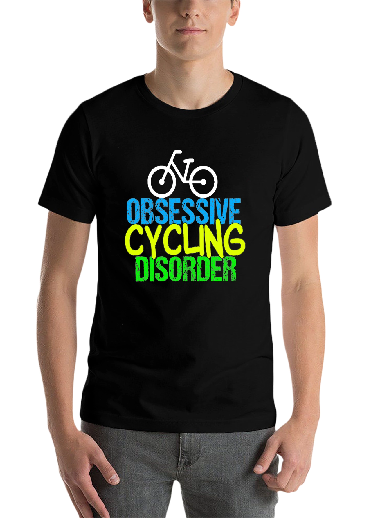 Black Obsessive Cycling Disorder Graphic T-Shirt view 7