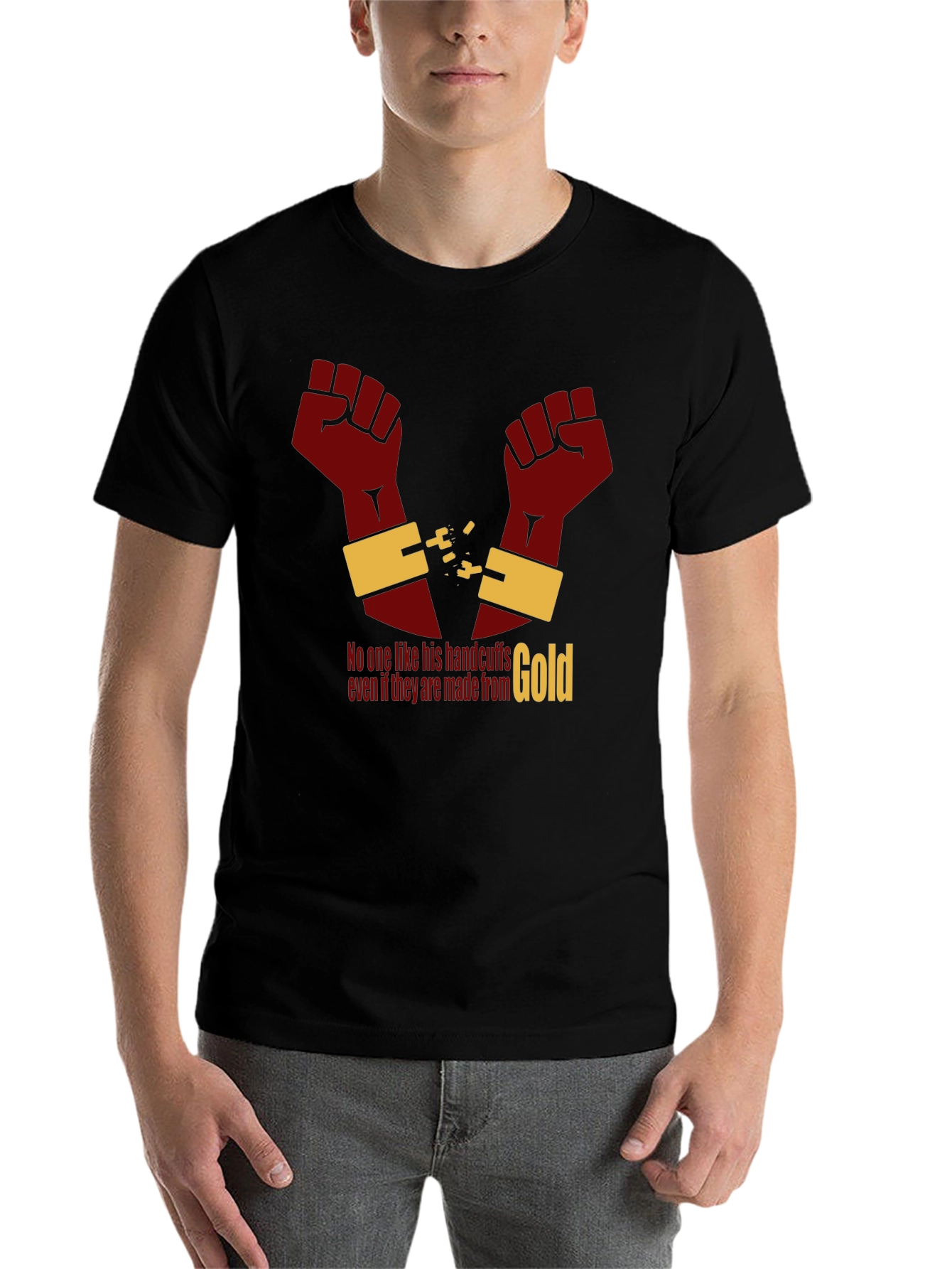 Black Freedom Gold Handcuff T-Shirt view 7