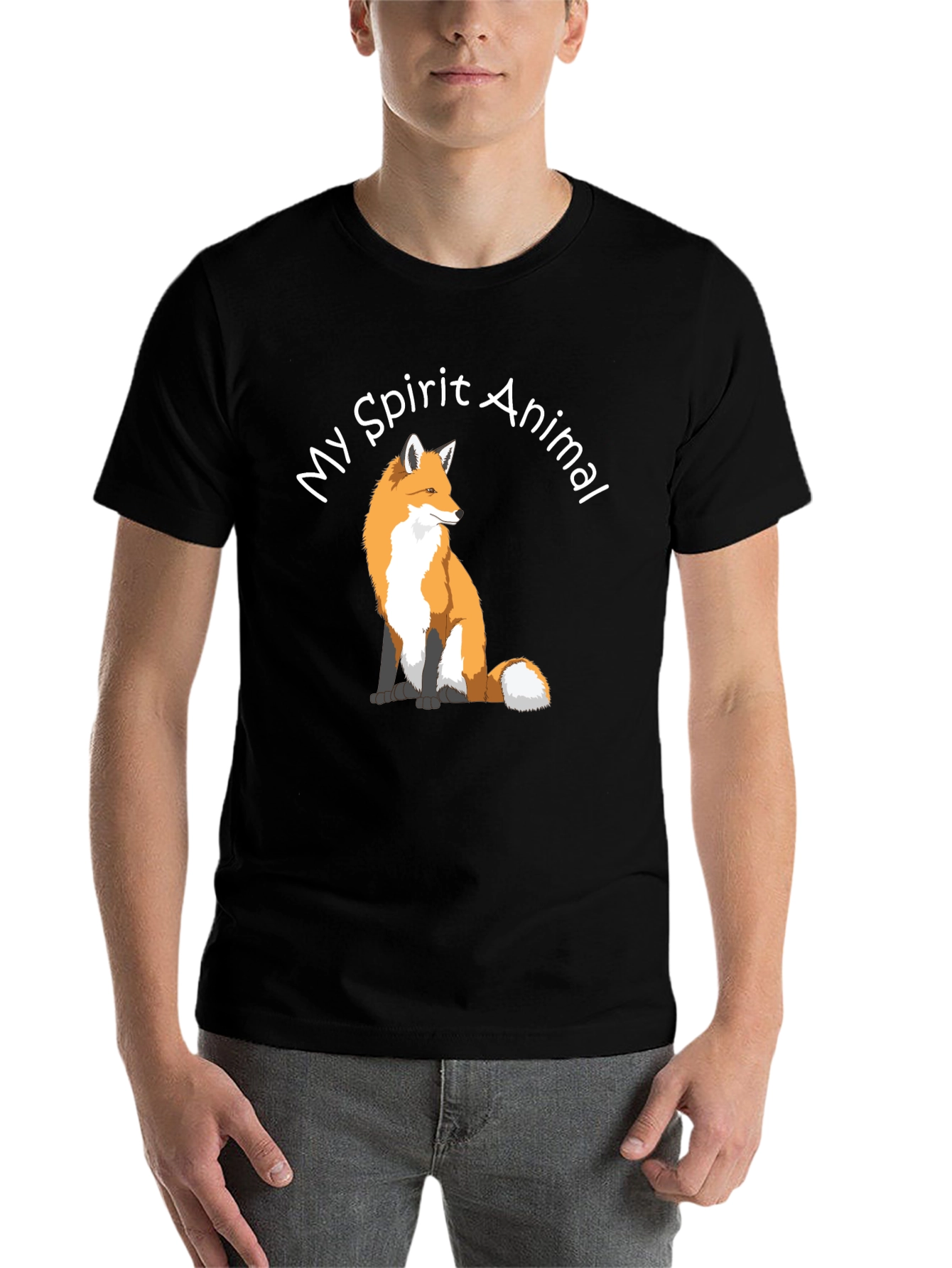 Black Fox Spirit Animal Graphic Tee - Black Cotton T-Shirt view 7