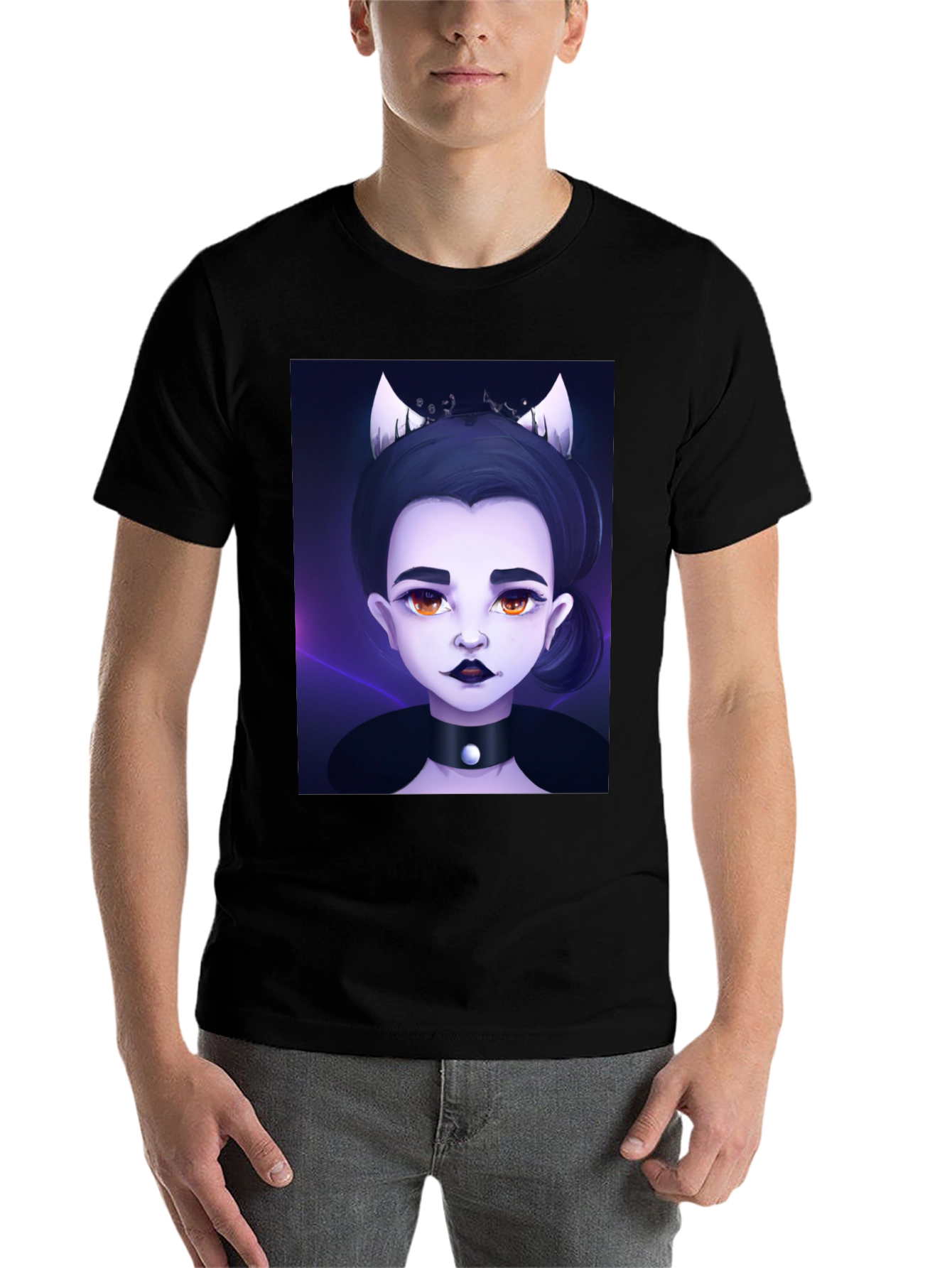Black Gothic Cartoon Girl Black T-Shirt view 7