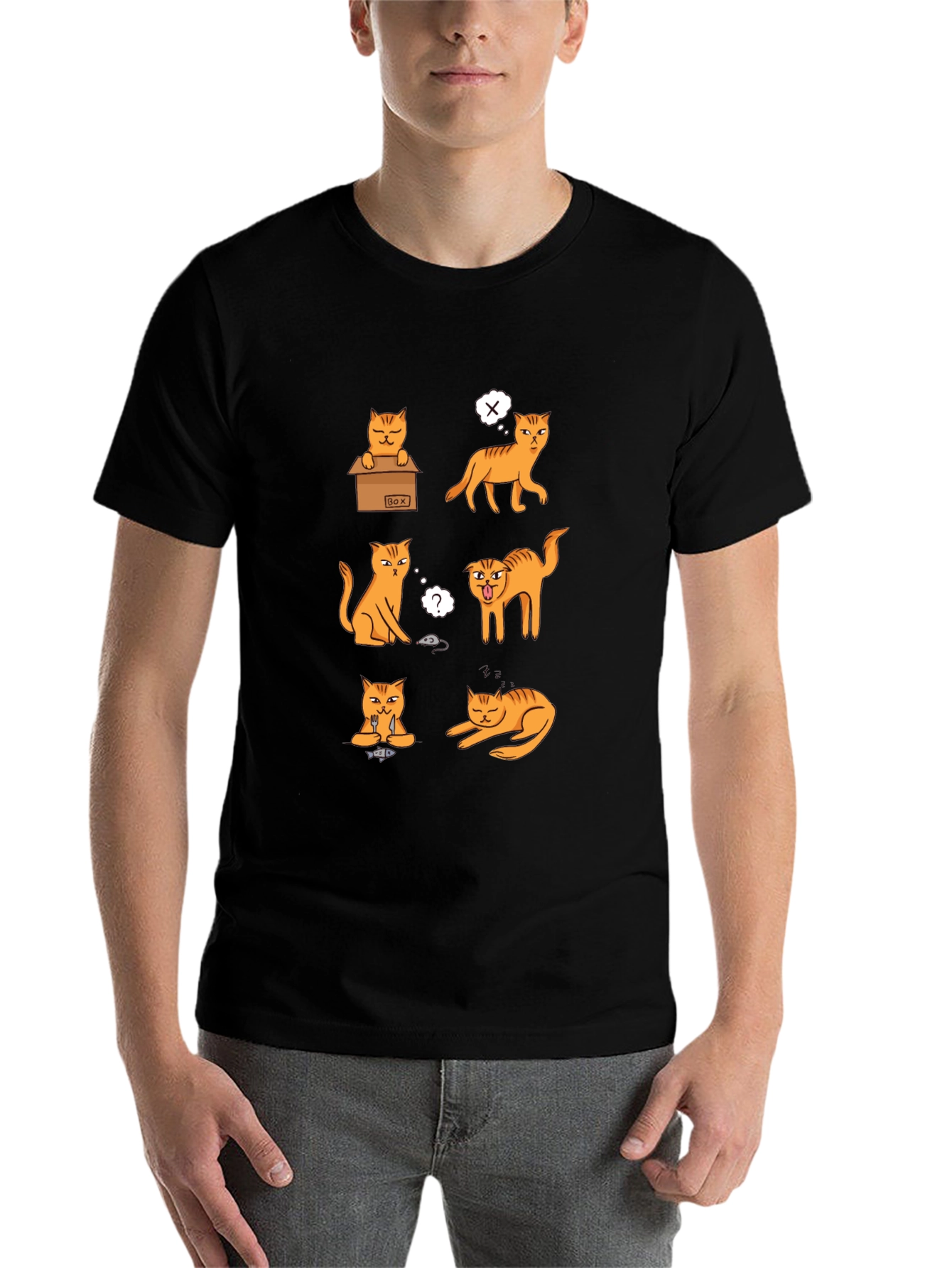 Black Funny Cat Moods Graphic T-Shirt view 7